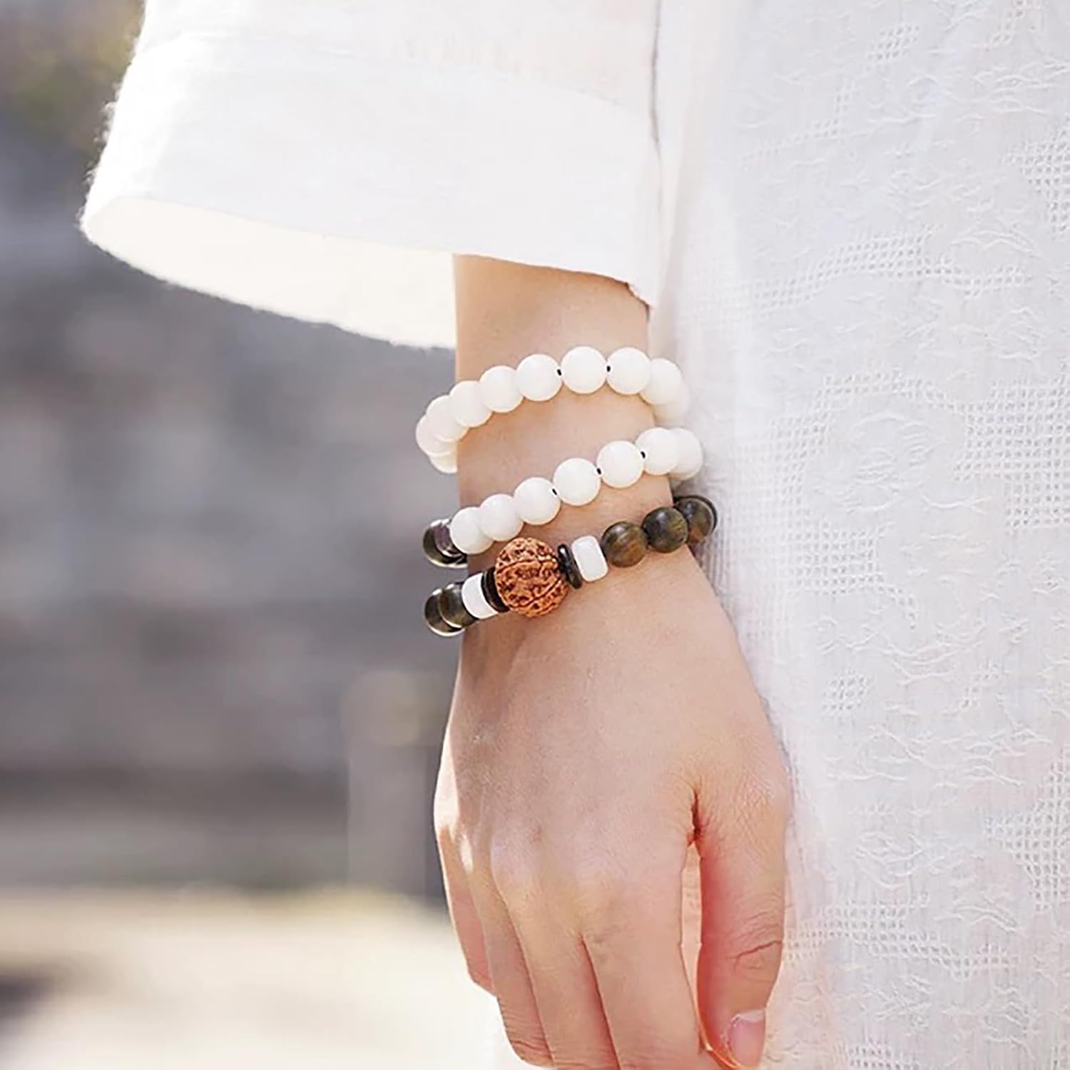 Yochus 35pcs White Tridacna Beads，10mm Healing Power Natural Stone Round Loose Beads for Jewelry Making Earring Necklace DIY Crafts - Image 5