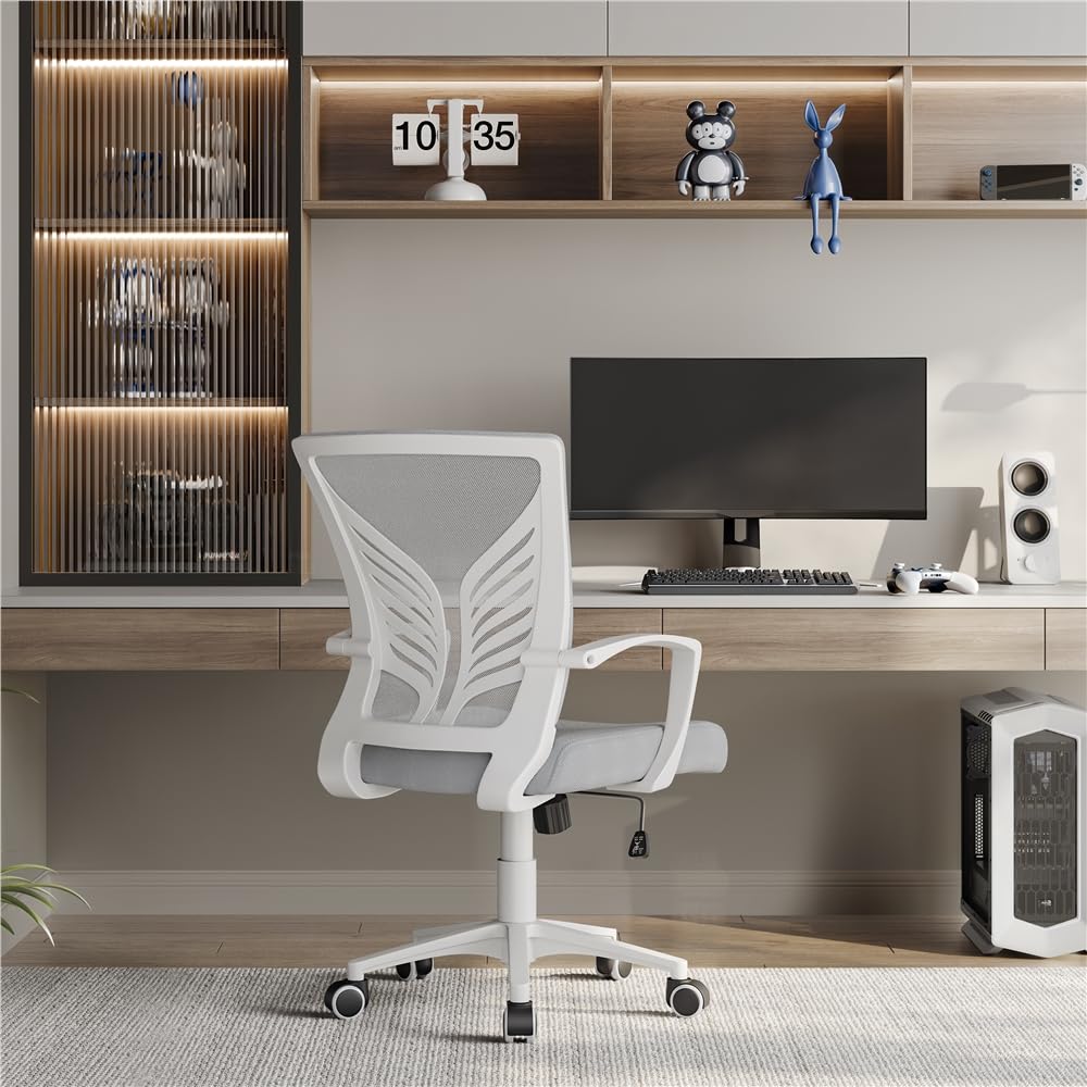 Yaheetech Chaise Bureau Ergonomique en Maille Respirante, Fauteuil d'Ordinateur Inclinable avec Support Lombaire à roulettes Pivotante, Siège Bureau en Hauteur Réglable, Capacité 136kg Gris Clair