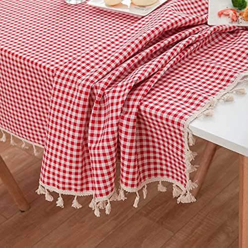 Miniatura 2 de Mantel a cuadros, mantel vintage a cuadros con borla, mantel de lino de algodón a cuadros rojos y blancos, mantel rectangular  oblongo, a prueba de