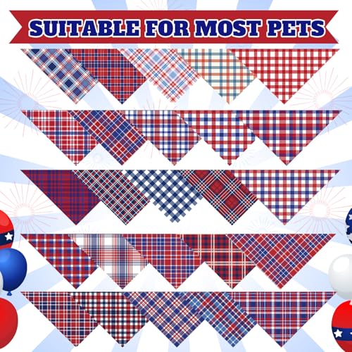 Image of Abbylike 50 Pcs Veterans Day Dog Bandanas Bulk, Red White and Blue Plaid