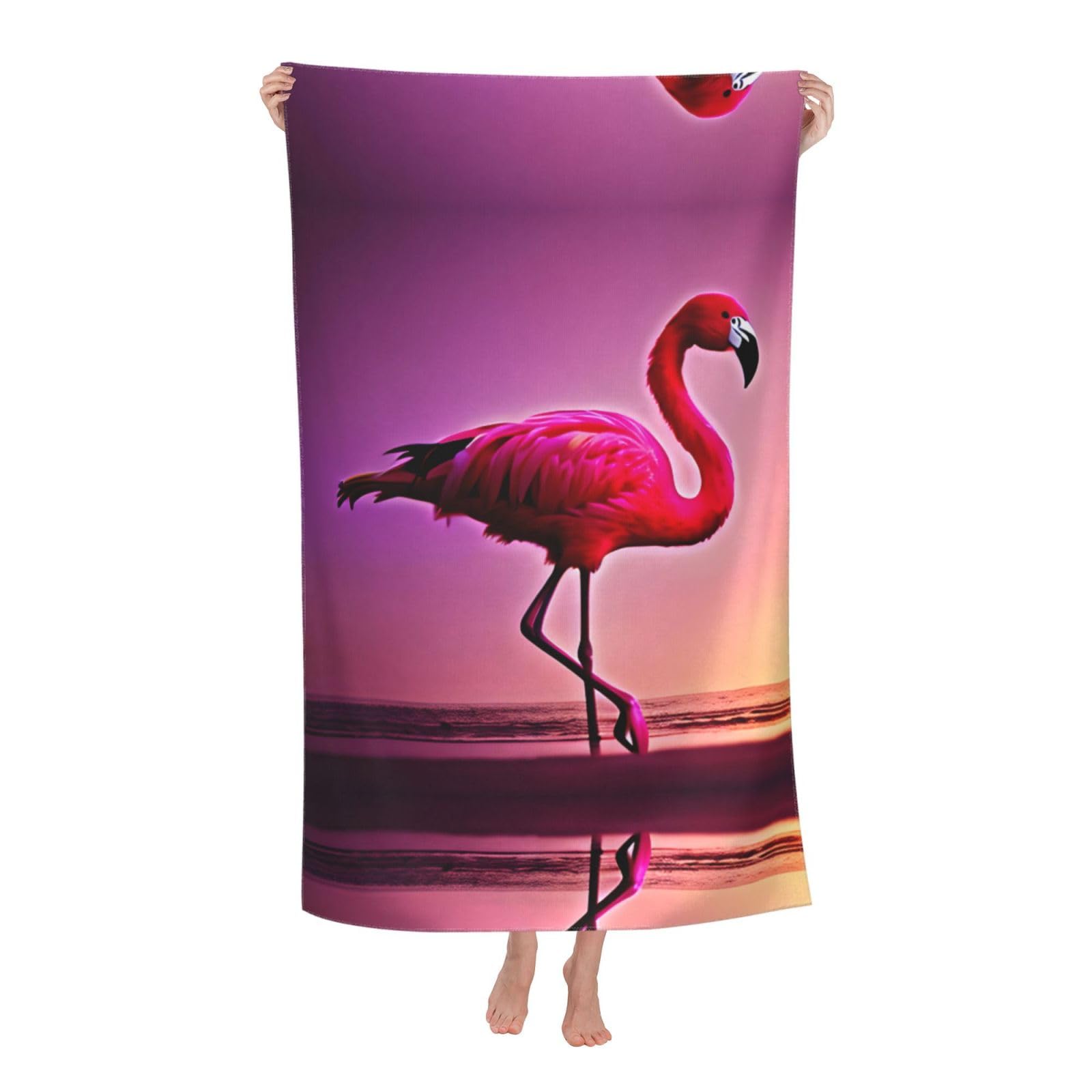 KPXXAQT Pink Flamingo Pattern Print Oversized Adult Beach Towel Quick-Dry Travel Swimming Camping Outdoor Adventures