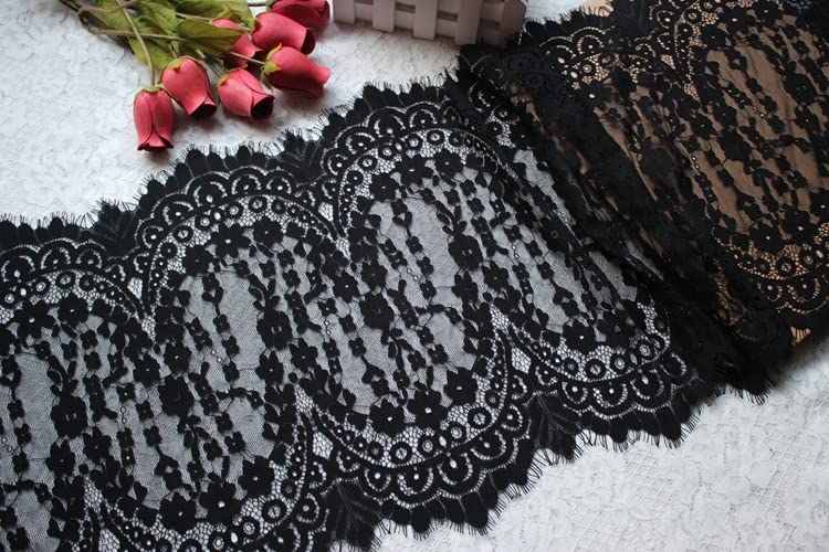 dekoracja koronkowa, Tkanina koronkowa z kwiatowym wzorem i rzęsami, wielokolorowa, szerokość 34-50 cm(50cm White)