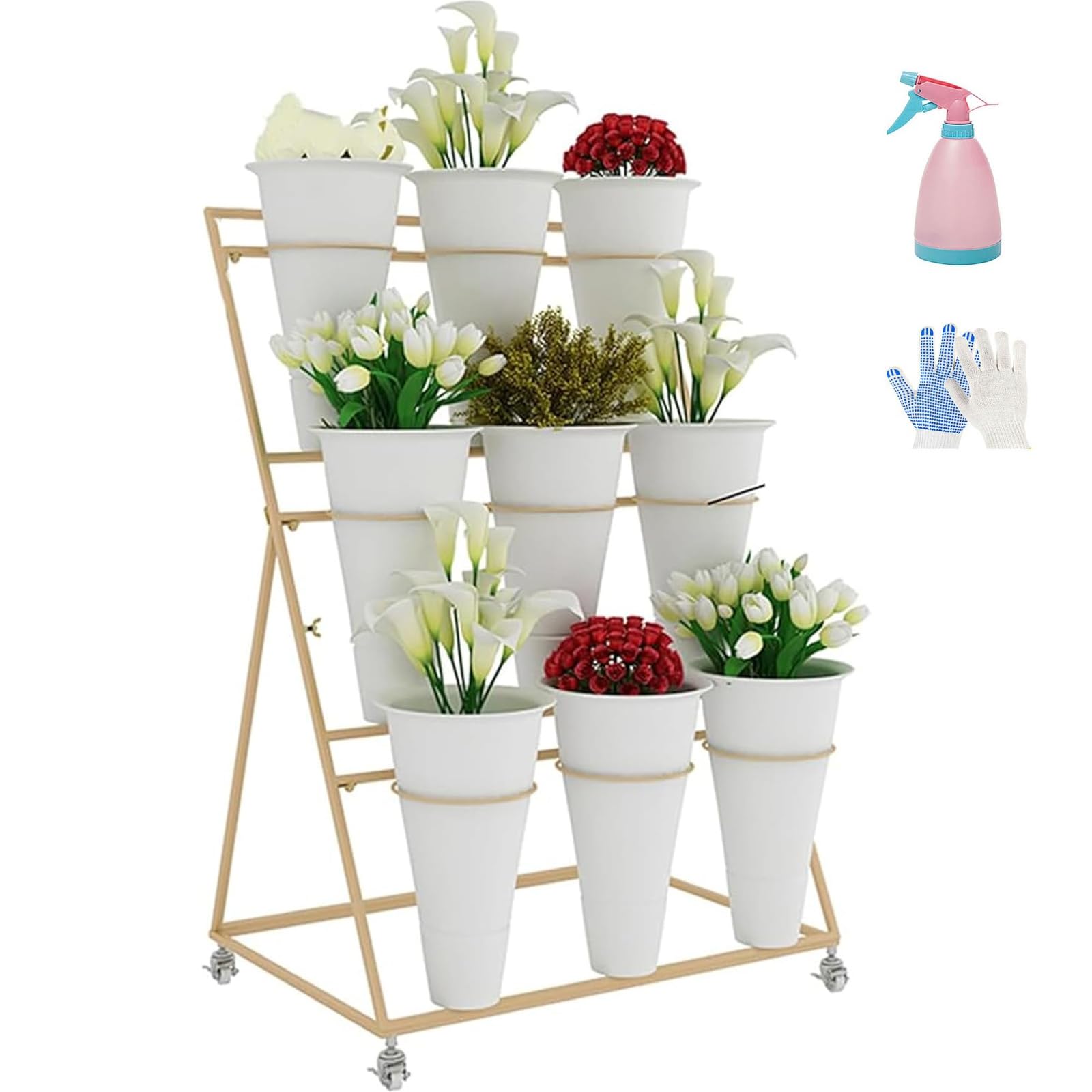Étagère à plantes sur roulettes étagère à fleurs noire métal 75 cm