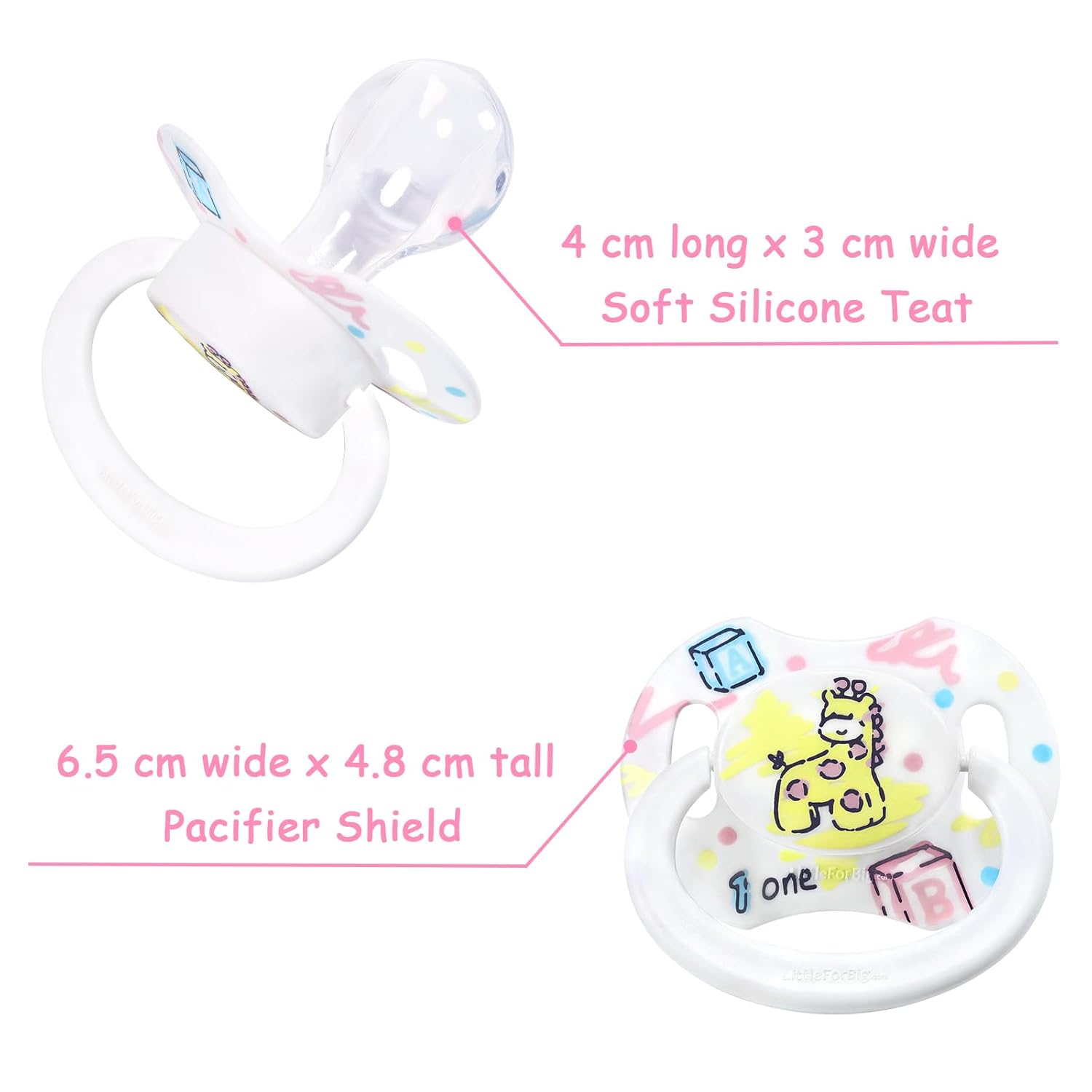 LittleForBig Bigshield Generation-II Adult Sized Pacifier White Vintage Giraffe Pattern - Image 7