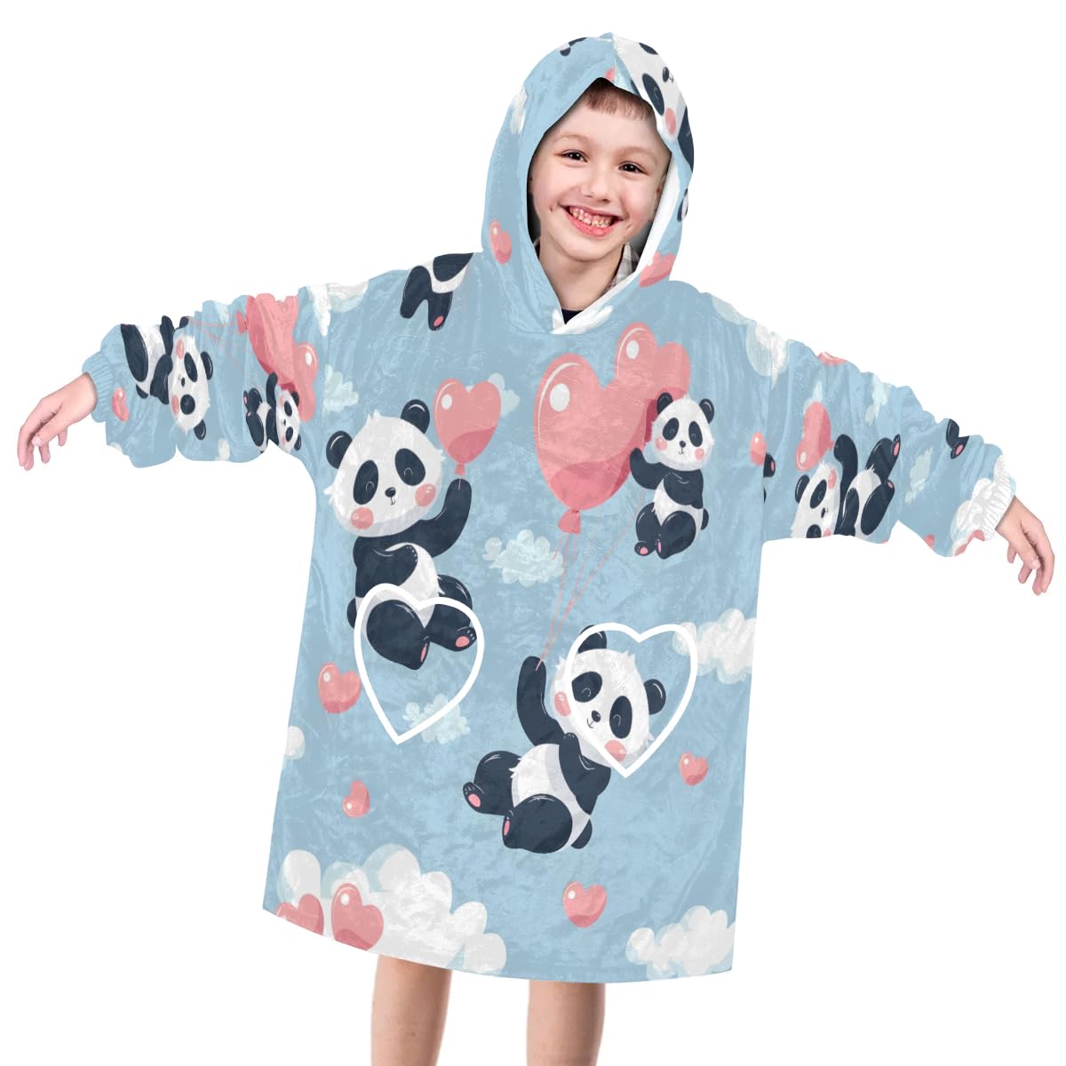 Wearable Blanket Hoodie for Kids, Gentle Panda Fleece Sweatshirt Blanket Oversized Blanket Sweatshirt with Pocket Flannel Warm Hooded Blanket 6-10 Year Old Girl Boy Gift, One Size