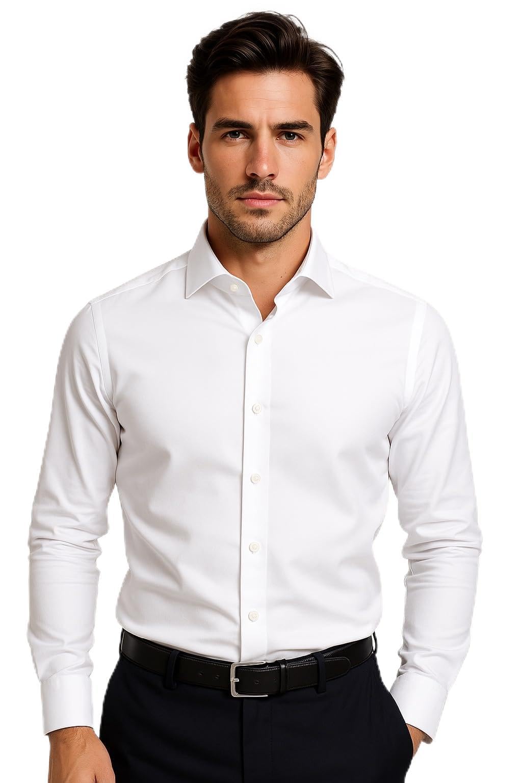 Camicia Uomo Bianca Elegante, Camicie da Uomo Regular in Cotone Piquet, Polsini e Collo con Portastecche,Classica Artigianale Sartoria Napoletana