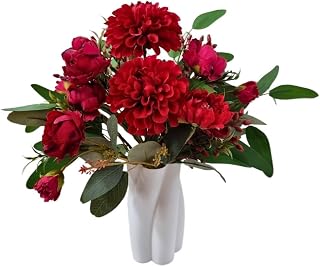 Red Elopement Flower Package, Red Faux Flowers with Greenery, Winter Wedding Bridal Artificial Flowers Garland for Table Centerpiece Holiday Party Weddi(White)