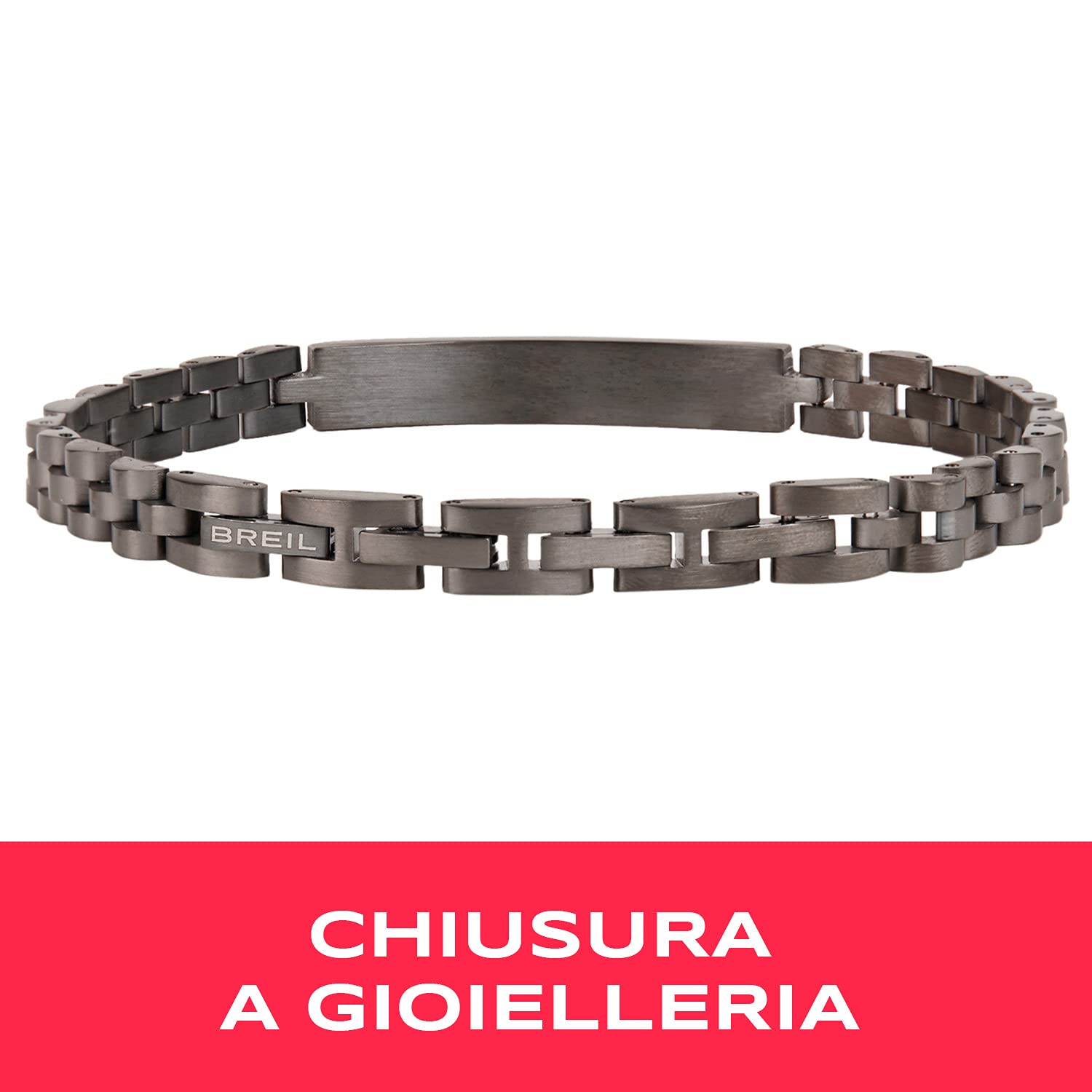 Breil, Collezione Black Diamond, Bracciale Uomo in Acciaio Colorato IP Gun, con Diamante Naturale, Pratica Chiusura a Moschettone, Idee Regalo Uomo, Lunghezza Regolabile 17.5-22 cm, Grigio