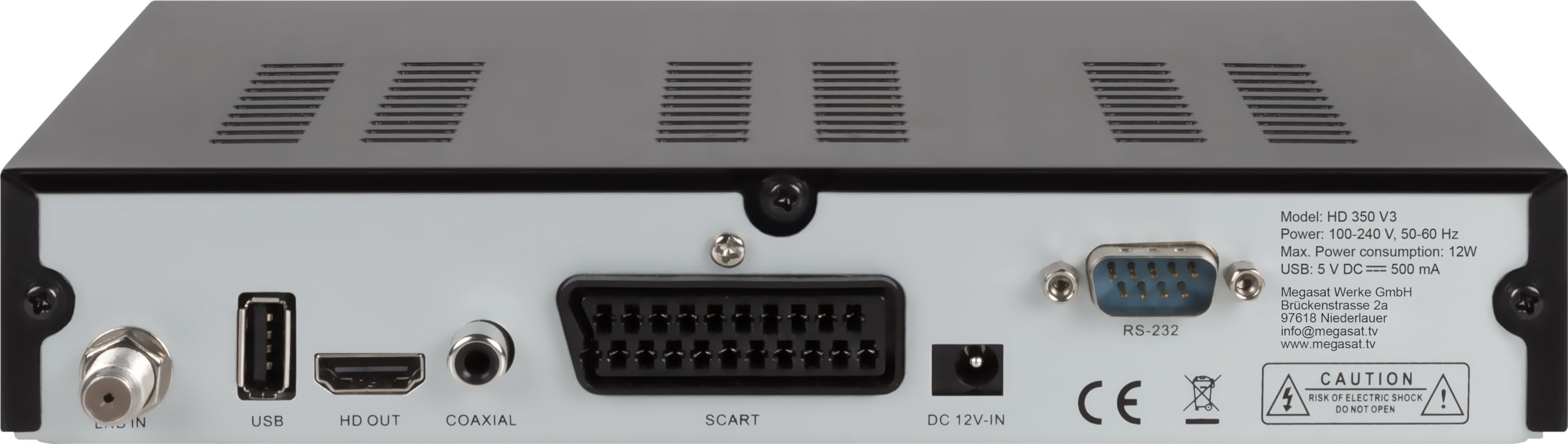 Megasat HD 350 V3 – HD-Sat-Receiver, HDMI, SCART, 2 × USB – Schwarz | Free-to-Air Satelliten-Receiver, DVB-S2, Mediaplayer, Display, 230/12 Volt