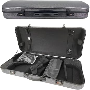 Vetimobato Adjustable Double Violin Case Viola Case with 2 Violin or 1 Violin & 1 Viola with 4 Bow Holders 2 Back Straps Hard Shell Violin Backpack, Black Carbon Fiber Surface, One size, Travel