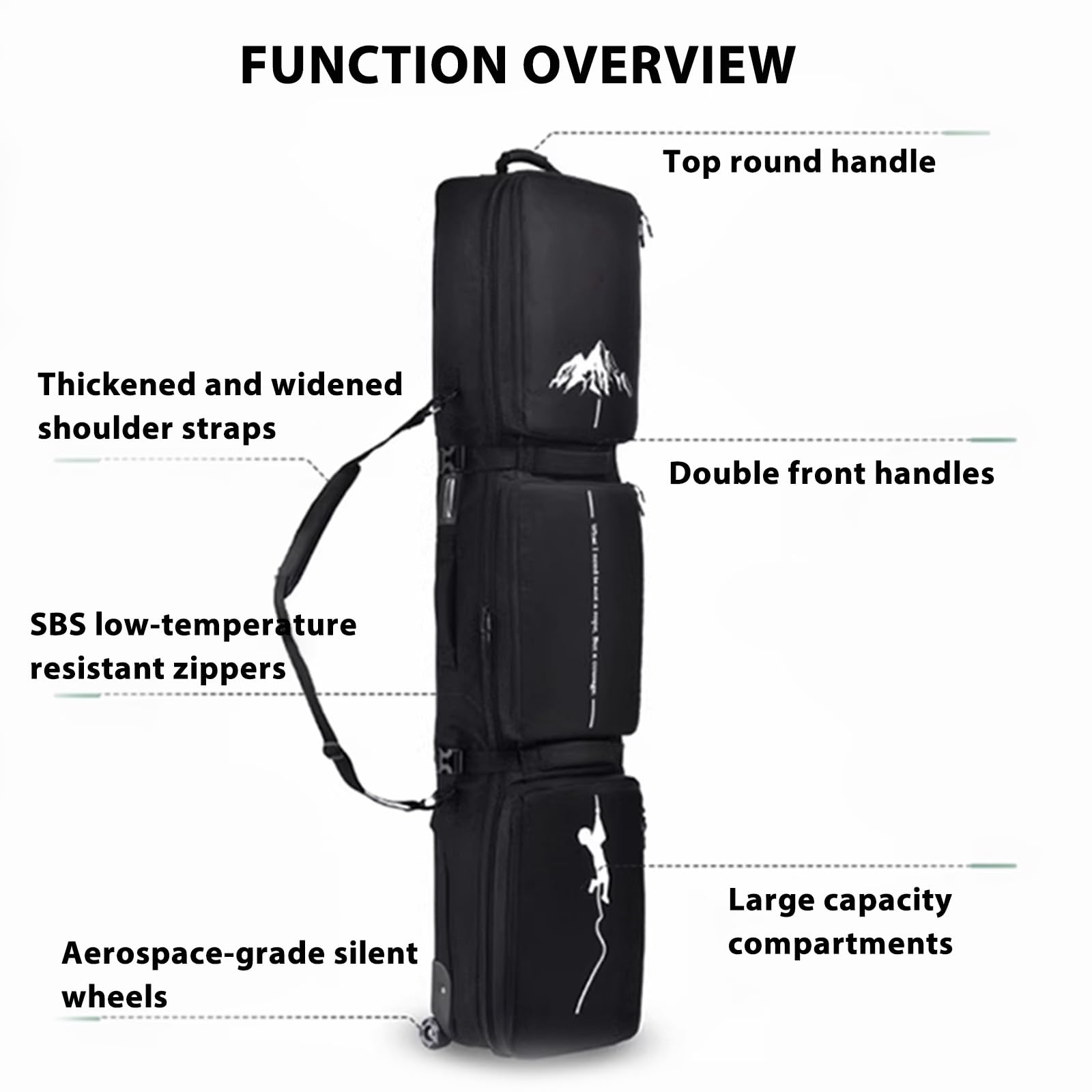 Sac À Skis À roulettes pour Les Voyages en Avion, Sac De Snowboard Rembourré Et Imperméable, Convient pour Skis Et Chaussures, Peut Contenir 2 Paires De Skis