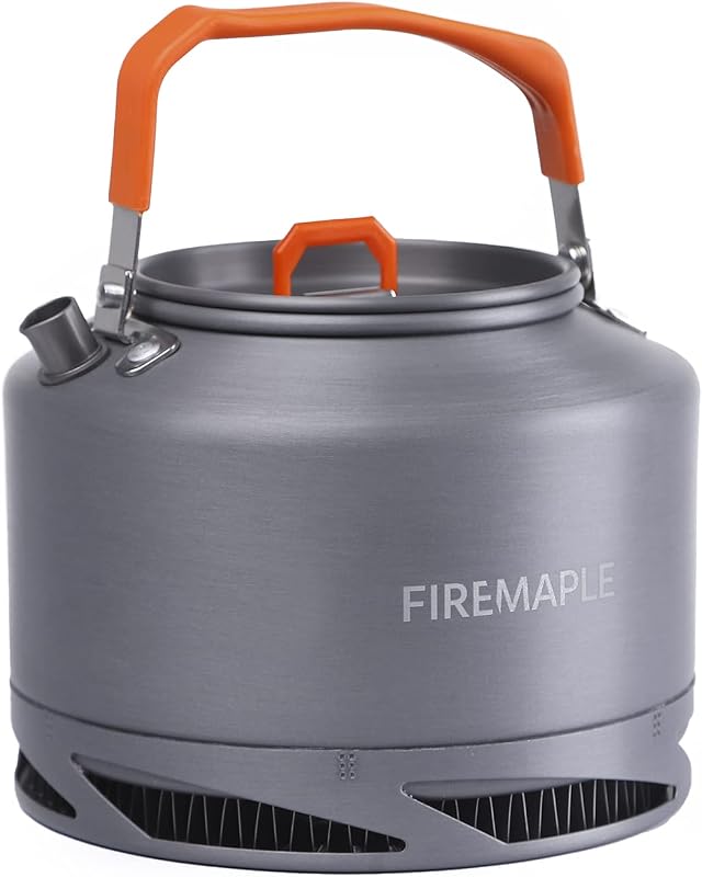 Fire-Maple XT2 1.3L Camping Kettle Portable Teapot with Heat Exchanger | Boil 30% Faster with Heat Exchanger Base, Scratchproof Hard-anodized Aluminum Body, Foldable Insulated Handle, 1.3L, 308g