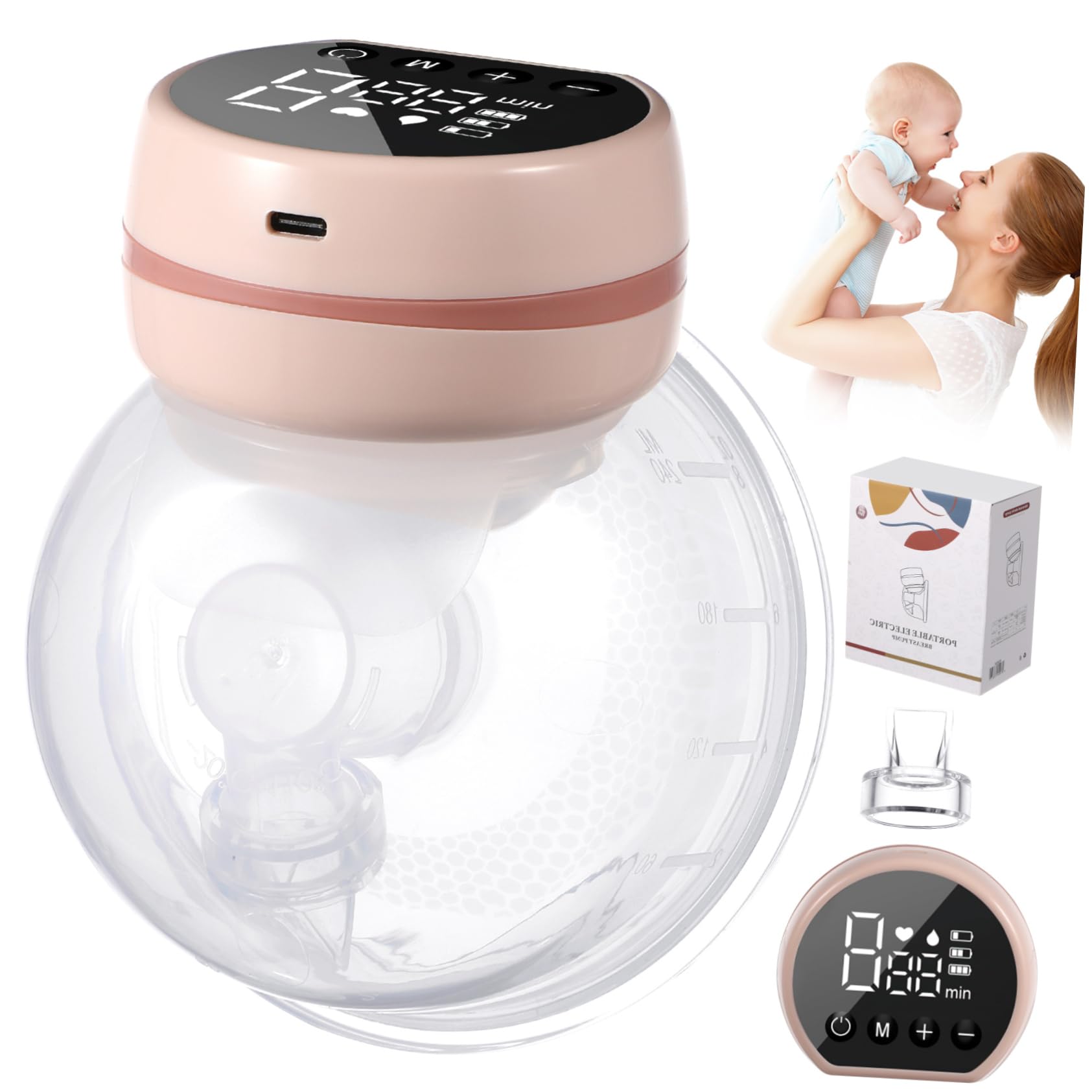 Amazon.co.jp: MOBUTOFU ピンクの電動搾乳器 小さな搾乳器 低