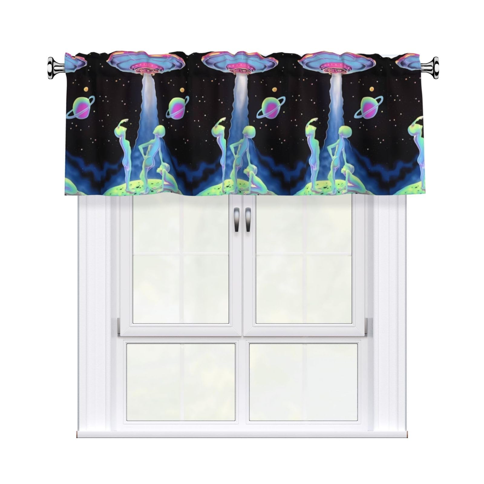 WHJDPP spaceship Prints Curtain Valance 54x18 Inch - Peach Skin Window Cover with Printed Design, Filtering Light for Kitchen Decor