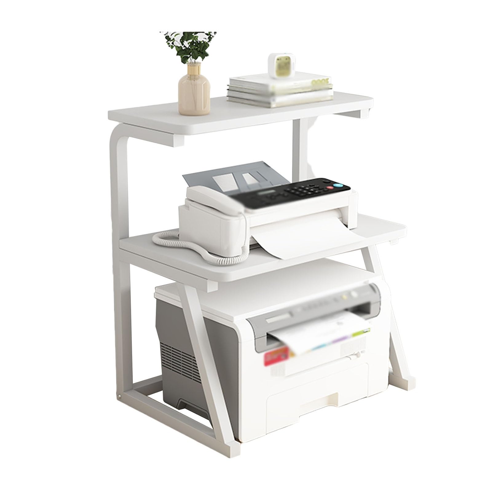 2-stufiger Desktop-Druckerständer, Schreibtisch-Organizer-Aufbewahrungsregal, Faxständer-Aktenständer-Bücherregal, Geeignet for Home-Office-Faxgerät-Scanner-Dateibücher (Color : White)