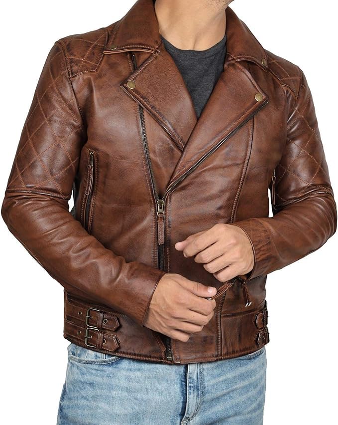 Image of Decrum Mens Leather Jacket - Real Lambskin Asymmetrical Casual Leather Jackets for Men