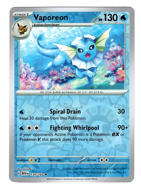 Pokemon - Vaporeon 134/165 - Pokemon 151 - Reverse Foil - Single Card