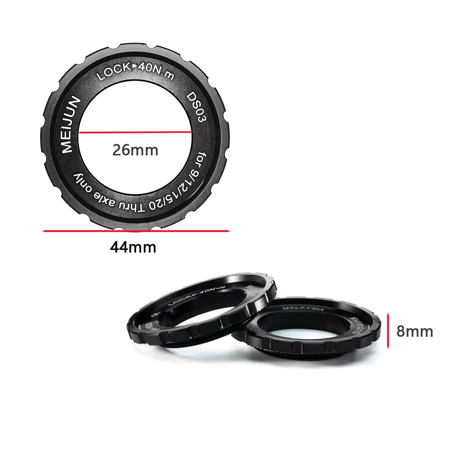 2 pezzi Anello di bloccaggio Centerlock per disco freno, anello di bloccaggio per disco freno da bicicletta, coppia di serraggio 40Nm, 44x26x8mm, compatibile con asse a innesto da 15/20mm, lega di