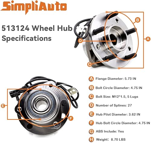 Miniatura 3 de Cojinete de rueda delantera de repuesto para Chevy Blazer 97-05 /S10 97-04, GMC Jimmy 97-05 /Sonoma 97-04, para Isuzu Hombre 98-00 /Olds Bravada