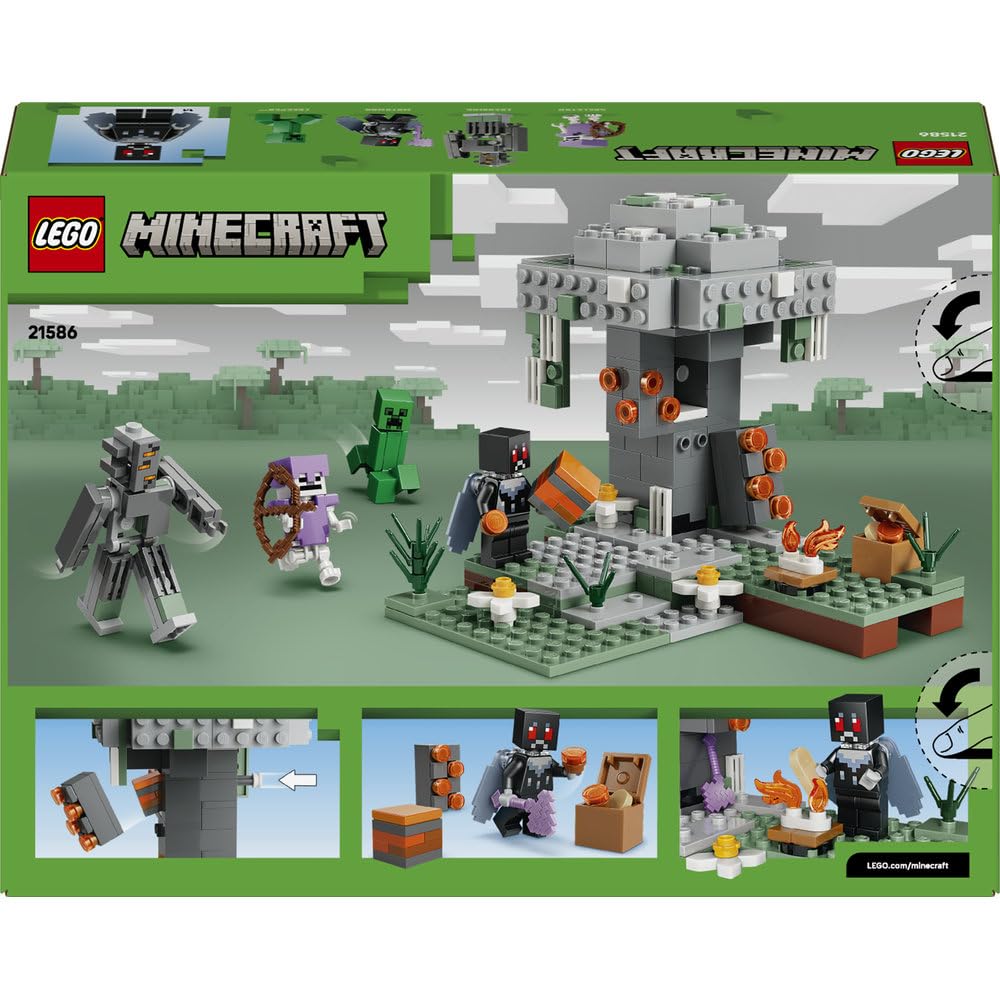 LEGO Minecraft Blady Ogród, interaktywna zabawka gamingowa, klocki dla 7-latka z biomem i figurkami człowieka-ćmy, Creepera, szkieletu i skrzypacza, pomysł na prezent dla chłopca i dziewczynki 21586