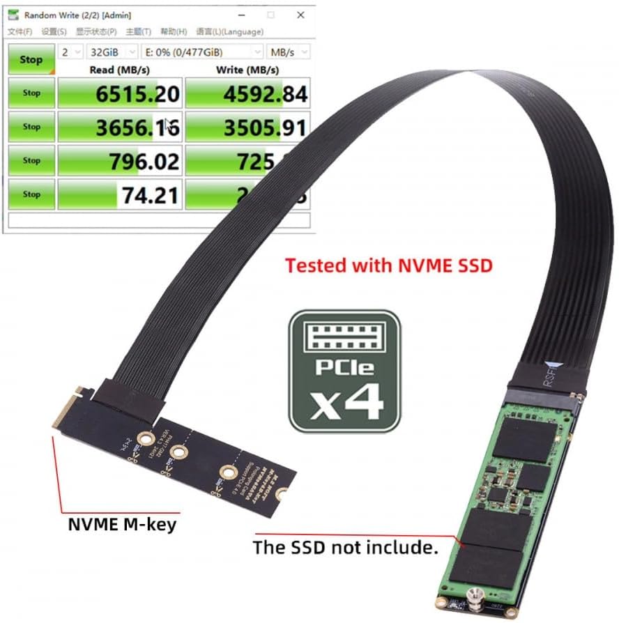 CY Adapter NGFF M-Key NVME Male to Female Extension PCI Express Cable 30cm Right Angled Type 90 Degree PCI-E 4.0 for Mainboard SSD 2230/2242/2260/2280