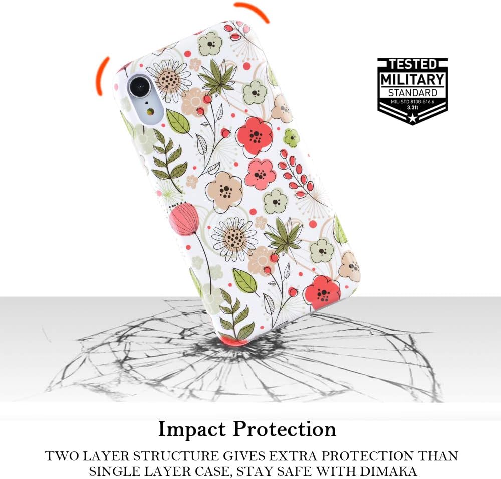 Dimaka Case for iPhone XR, Cute Flowers Pattern Protective iPhone XR Case, Floral Print 2 Layer TPU + PC Slim Cover for Girls(126, iPhone XR)