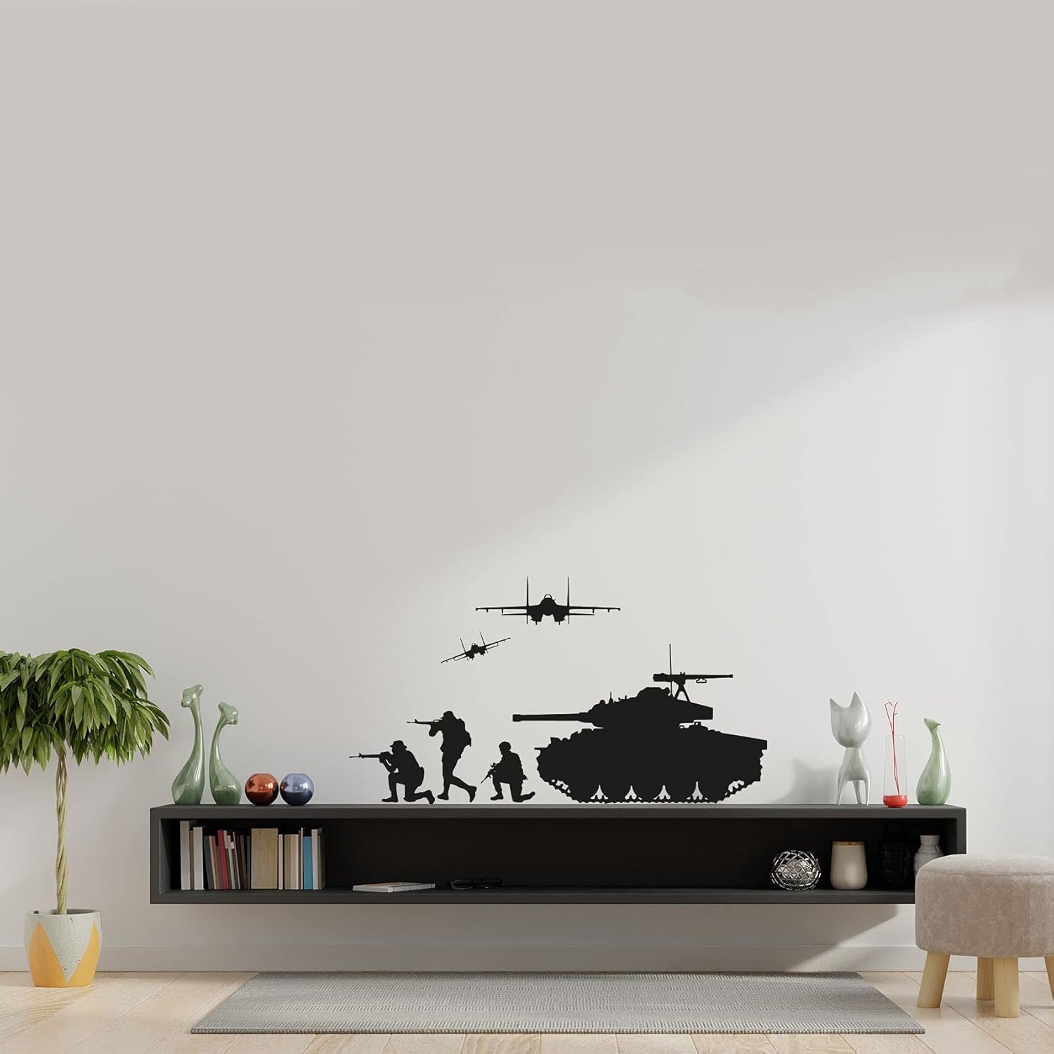 Tank Helicopter Military Swat Team Army Men Soldier Wall Sticker Art Decal for Girls Boys Room Rooms Playroom Bedroom Gym House Home Decor Stickers Walls Art Vinyl Decoration Size (24x40 inch)