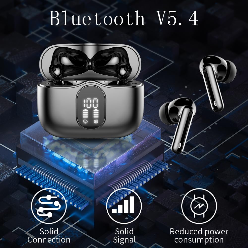 Btootos Auriculares Inalámbricos, Bluetooth 5.3 con HD Micrófono HiFi Estéreo Pantalla LED, Reducción de Ruido, 13 mm Controlador dinámico, IP7 Impermeable 36H Cascos Inalambricos — view 4