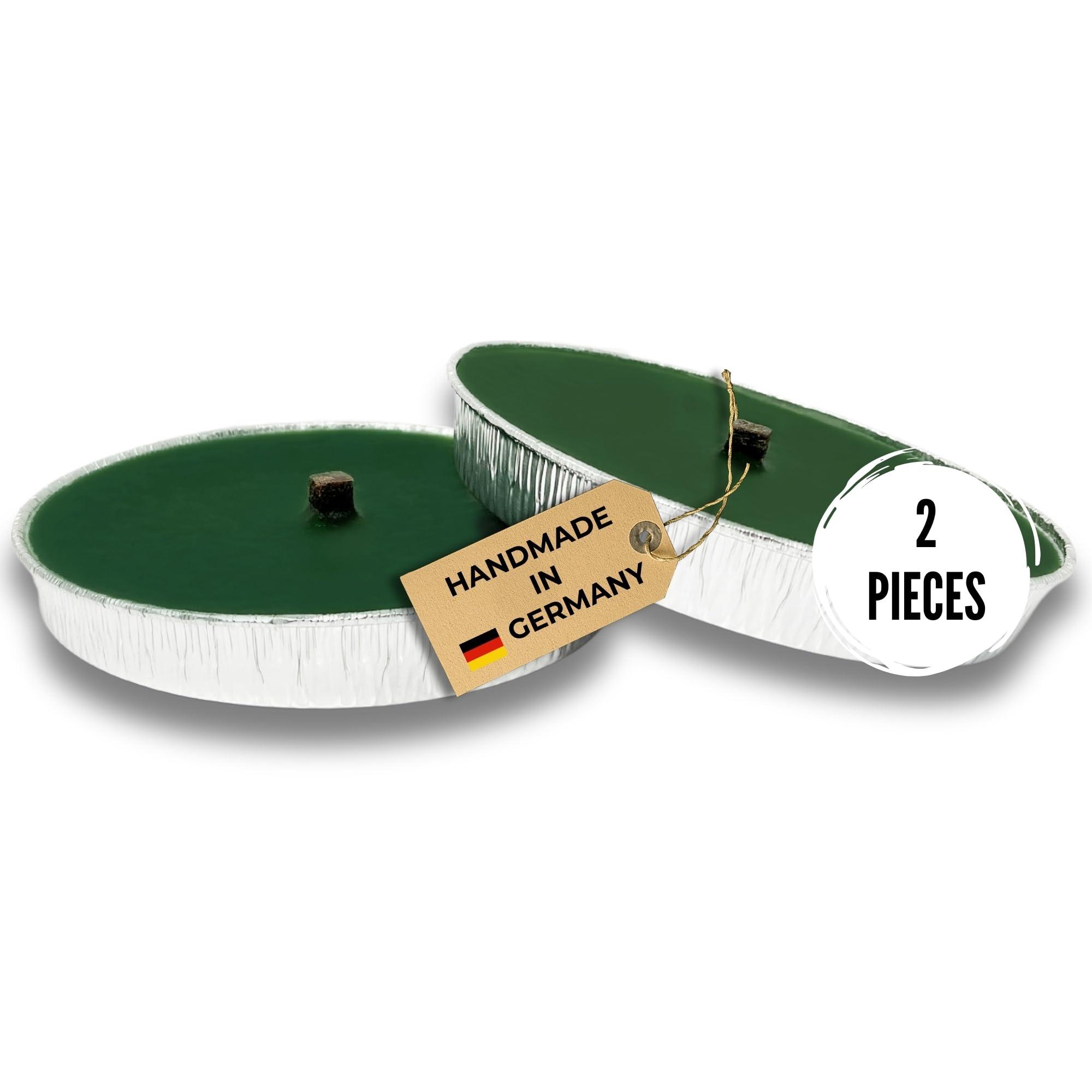 Lavalis Green 2 X Hand-Filled Outdoor Candles Made Of Recycled Wax In Aluminium Bowl, Refill Set For Xxl Terracotta Bowl, 7 Hours Burning Time, 15 Cm Flame Height, Windproof, With Thick Wick, 16.5 Cm