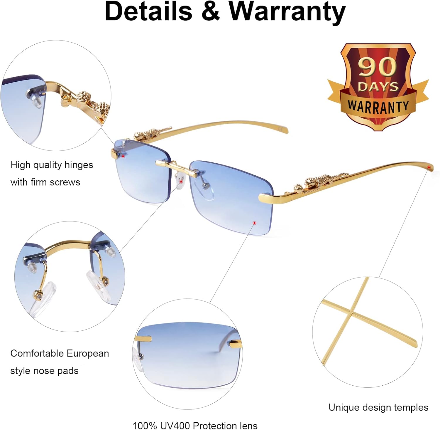 ADE WU Vintage Rimless Sunglasses Retro Luxury Gold Metal Frameless Rectangle Colored Lens Sun Glasses - Image 4