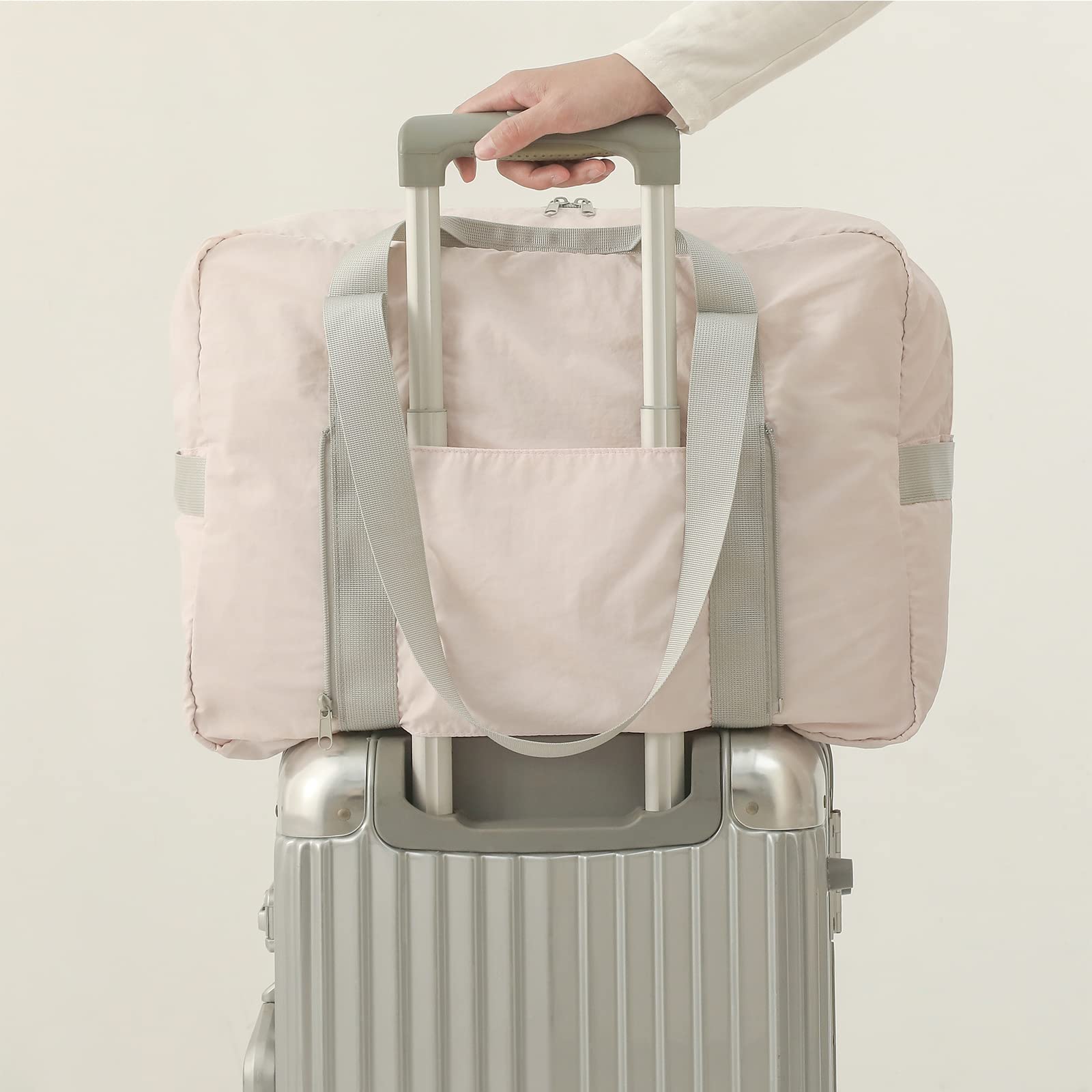 VanFn Borsone da viaggio pieghevole, borsone sportivo da palestra, borsa da palestra in nylon impermeabile, borsone leggero per donne e uomini, borsa da weekend all'aperto, serie P.Travel, Rosa chiaro