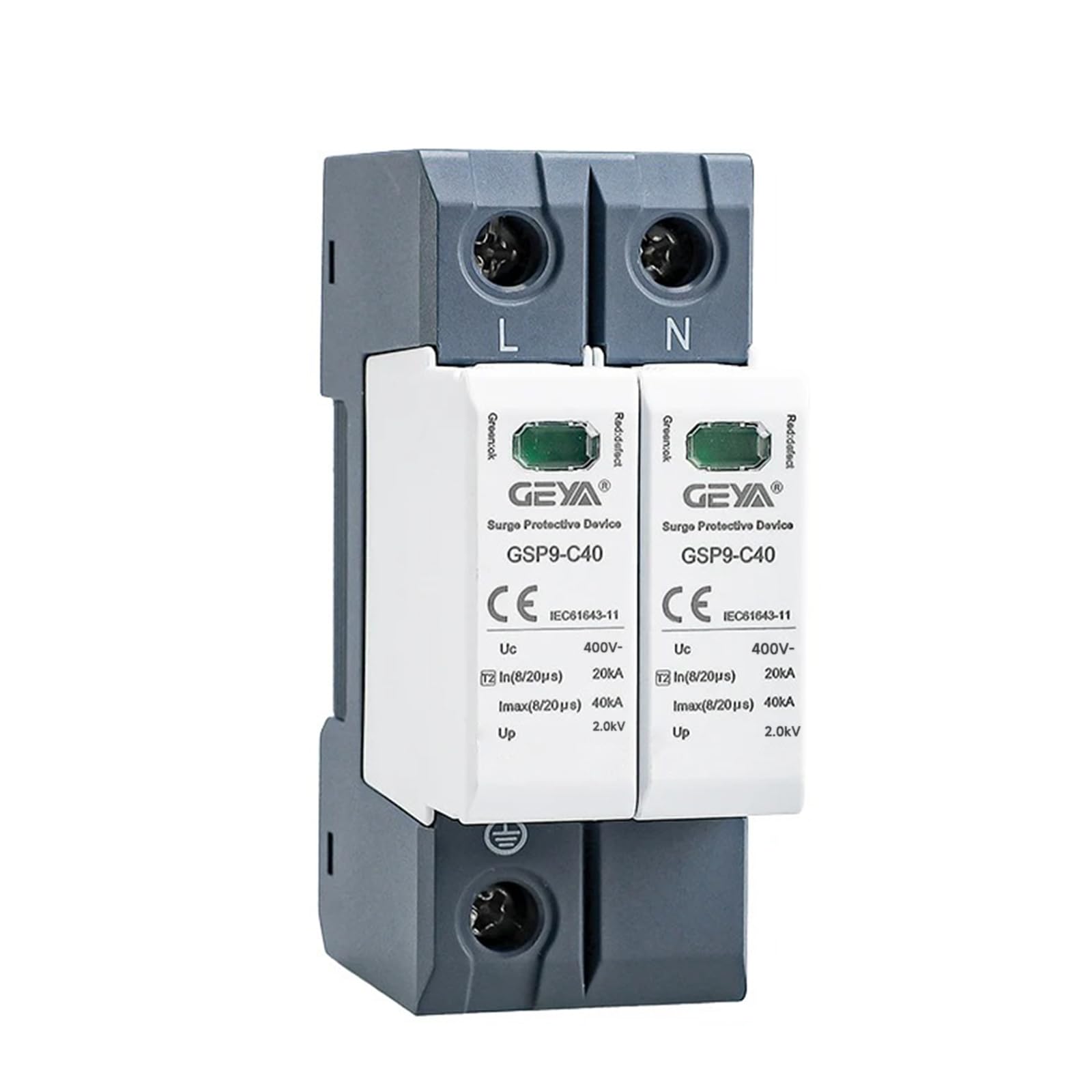 GEYA Surge Protector 20KA-40KA SPD House Surge Protector Din Rail (2P,AC400V)