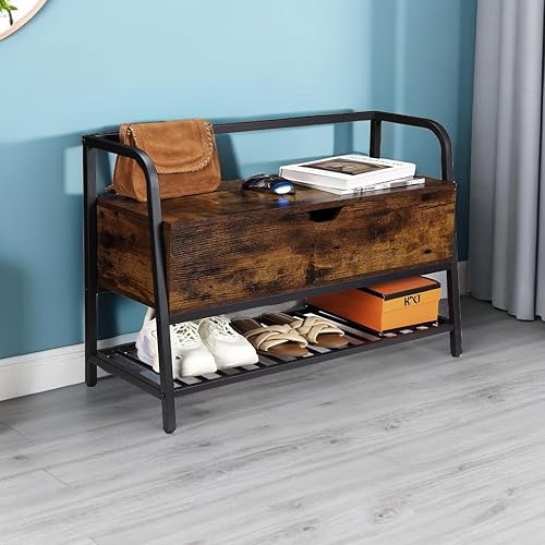 Miniatura 5 de FIORIOM Banco de almacenamiento de zapatos, banco de zapatos de entrada con armario de almacenamiento abatible, organizador de almacenamiento de