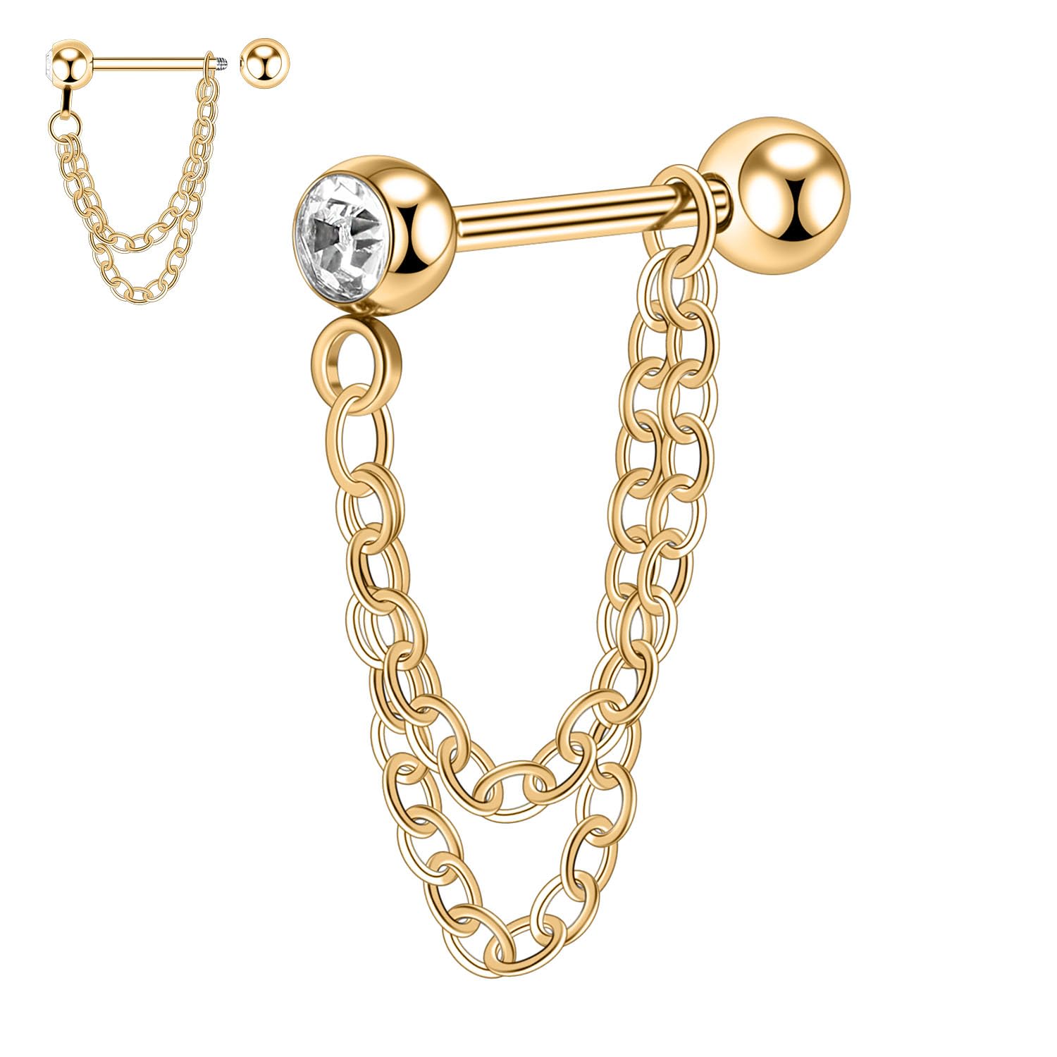 GAGABODY16g Cartilage Earrings Stud Tragus Barbell Conch Dangle Chain Earring Cartilage Jewelry 316L Surgical Steel Helix Barbell Earring