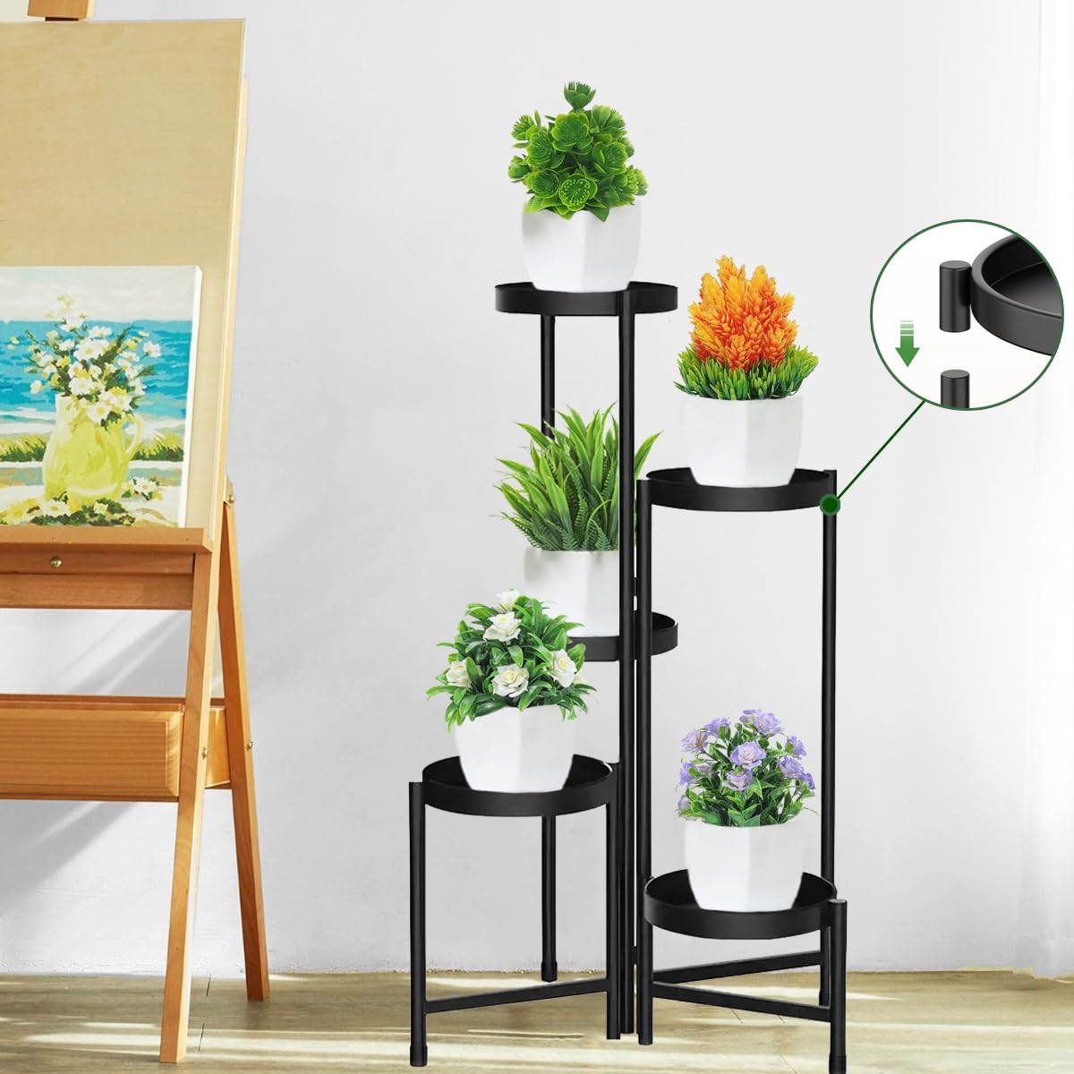 Support étagère Pour Plantes 5 Niveaux - En Métal, 162,6 Cm De Haut, 66 Cm De Large, Pour Intérieur/extérieur, Balcon, Jardin