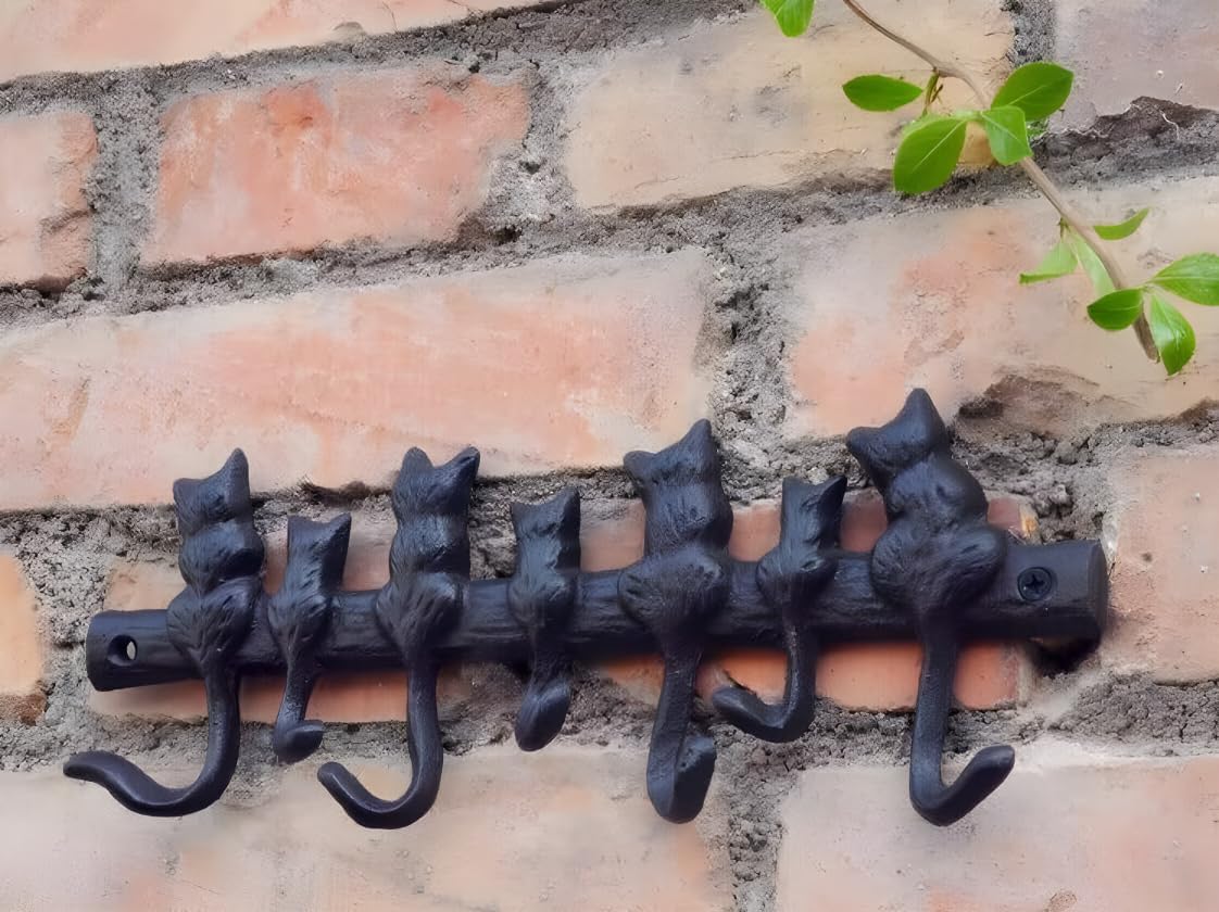 Cat Shapes Key Holder/Wall Mounted Cast Iron Wall Hanger Hook - Cat Key Hanger, Cat Hook Wall Hanger, Decorative Wall Hook Rack - Home Decor Organizer Kitchen Bath Office Storage Hook