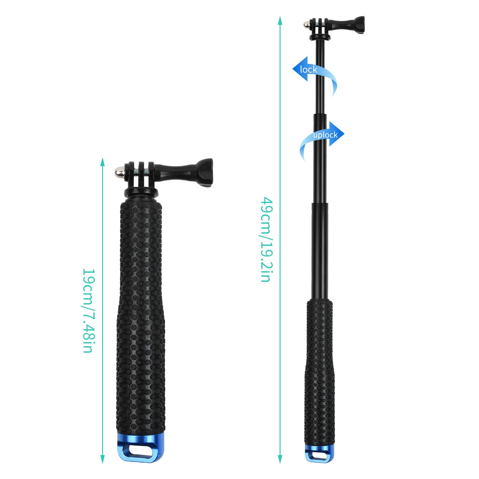Aluminiowy wodoodporny kij do selfie, wysuwany monopod teleskopowy do kamery sportowej Hero 7/6/5/4/3/2/1, czerwony, 19 cm