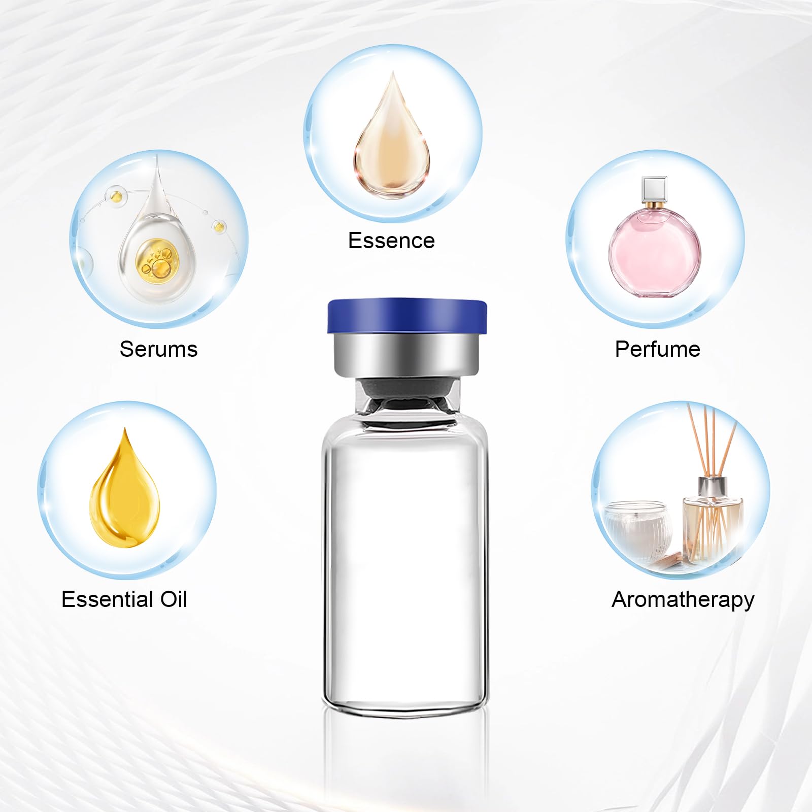 50 pezzi 10 ml Fiale per campioni, Fiale in Vetro Trasparente con Porta di Iniezione Autorigenerante, Flacone vuoto con tappo in gomma butilica e chiusura a scatto
