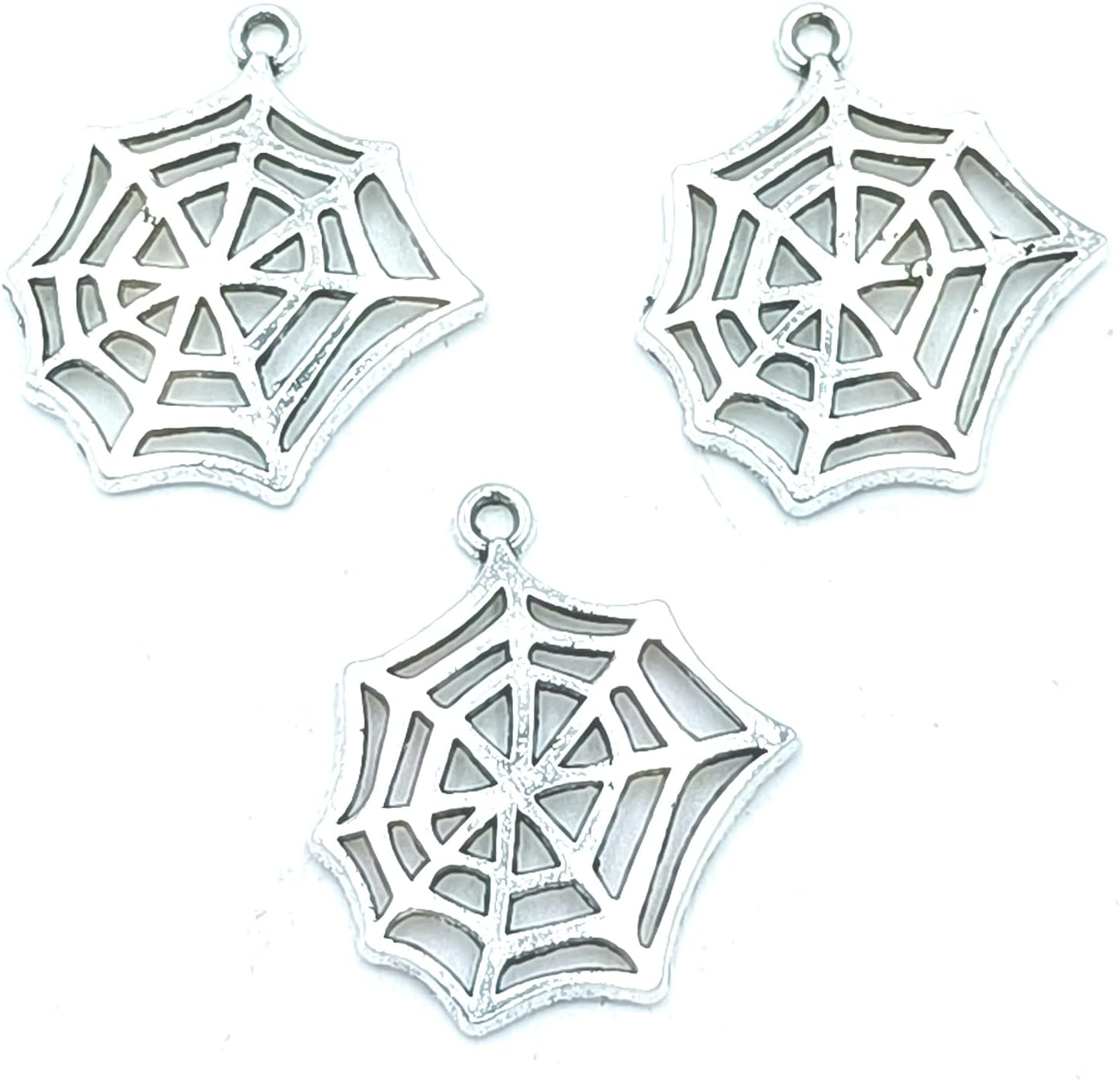 24pcs Charms Antique Tibetan Silver Bulk Zinc Alloy Pendants Halloween Spider Web Pendants for DIY Craft Necklace Bracelets Jewelry Making Findings 27 X 23mm (Ancient Silver)