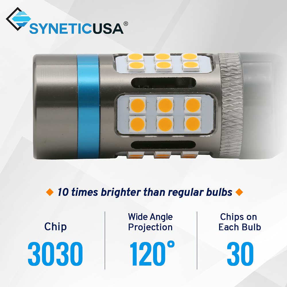 Syneticusa 1157 Error Free Canbus Amber/Yellow LED Turn Signal Light Bulbs No Hyper Flash All in One Built In Resistors