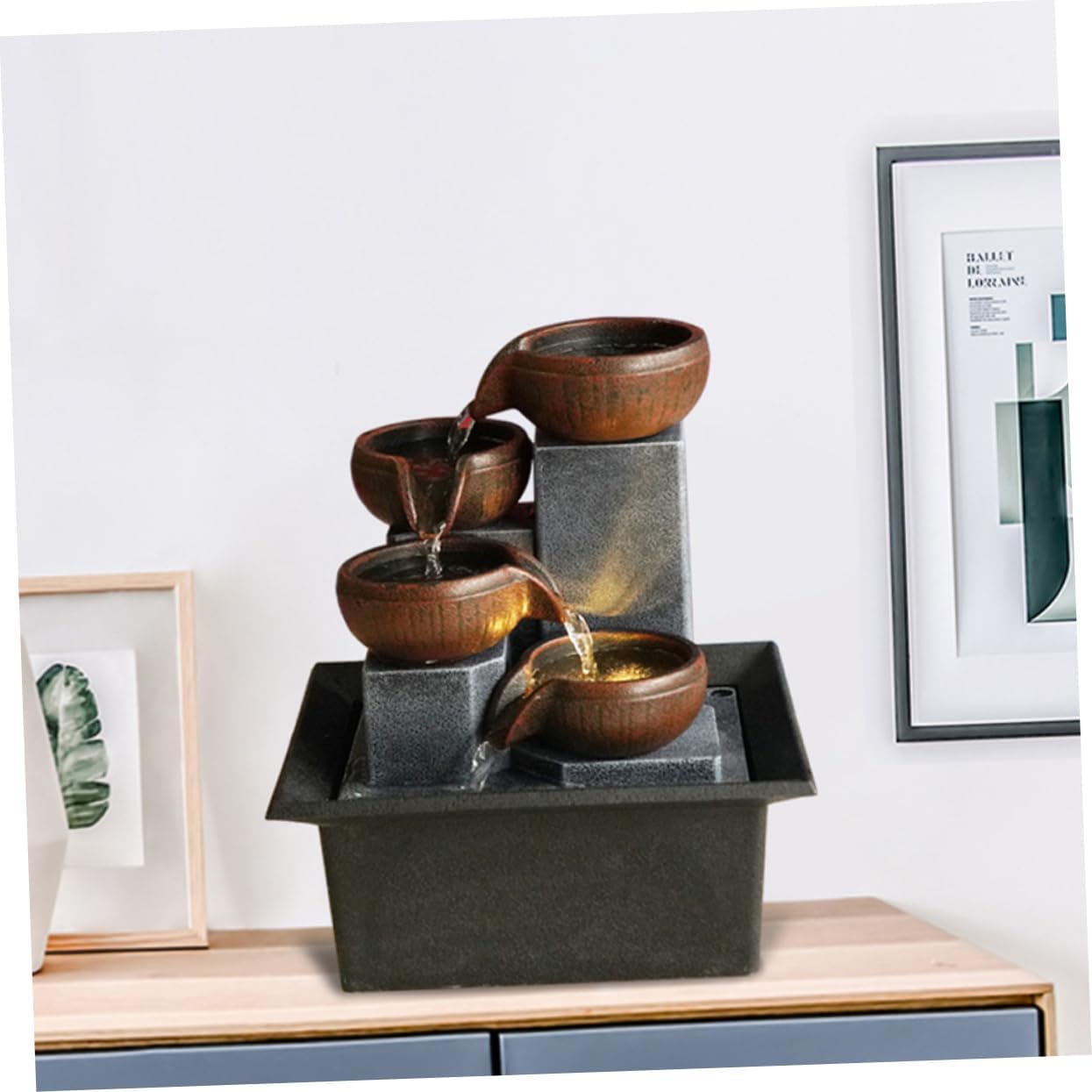 LIFKOME Indoor Tabletop Fountain Led Lights Waterfall Decor for Living Room Office and Bedroom Stylish Relaxation Ornament Natural River Rocks and Soothing