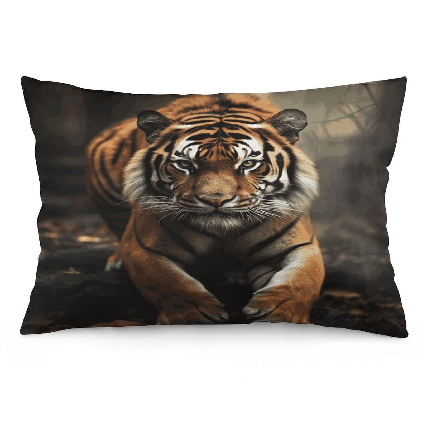 Wild Animals Tiger Throw Pillow Covers with Silent Zipper Polyester Pillow Protectors Removable Pillow Cases Soft Pillowcase Cozy Pillow Sham Cushion Cover for Sofa Car Bed 12 "x20