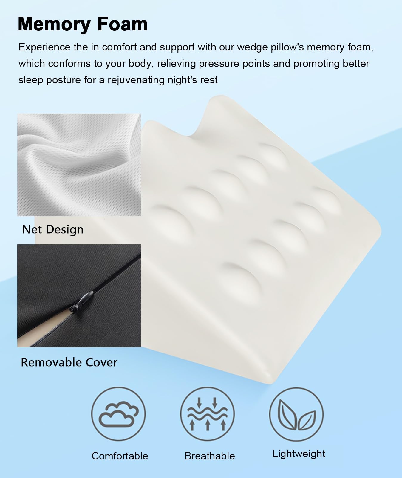 CuñA Antireflujo Adulto Almohada Elevar Colchon Almohada de cuña con soporte para el cuello, almohadas elevadas para reflujo ácido/postcirugía/dolor de hombro, almohada de cuña de espuma viscoelástica