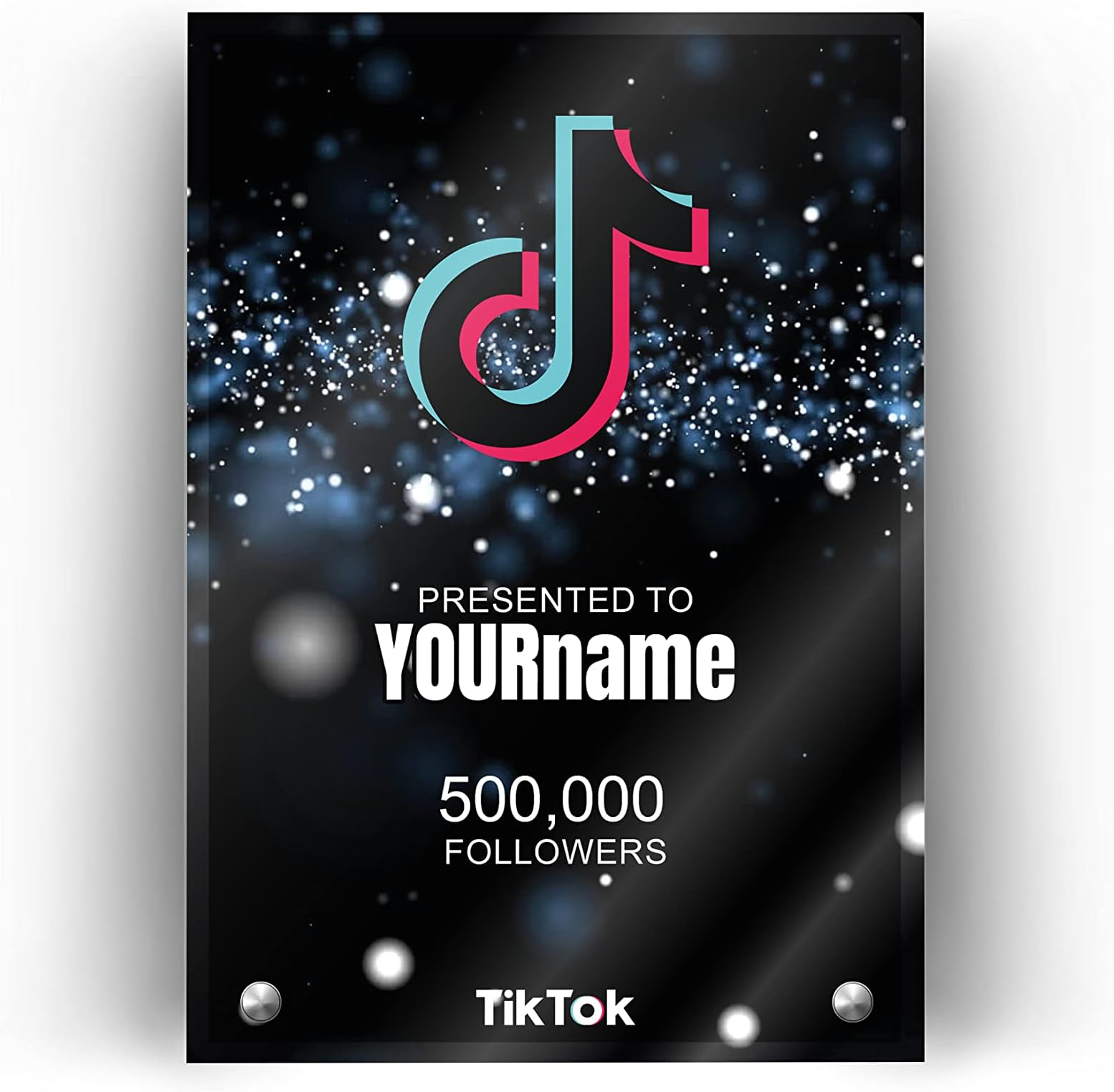 Tiktok Award - Personalised Glass, freestanding social media award (Sparkled)