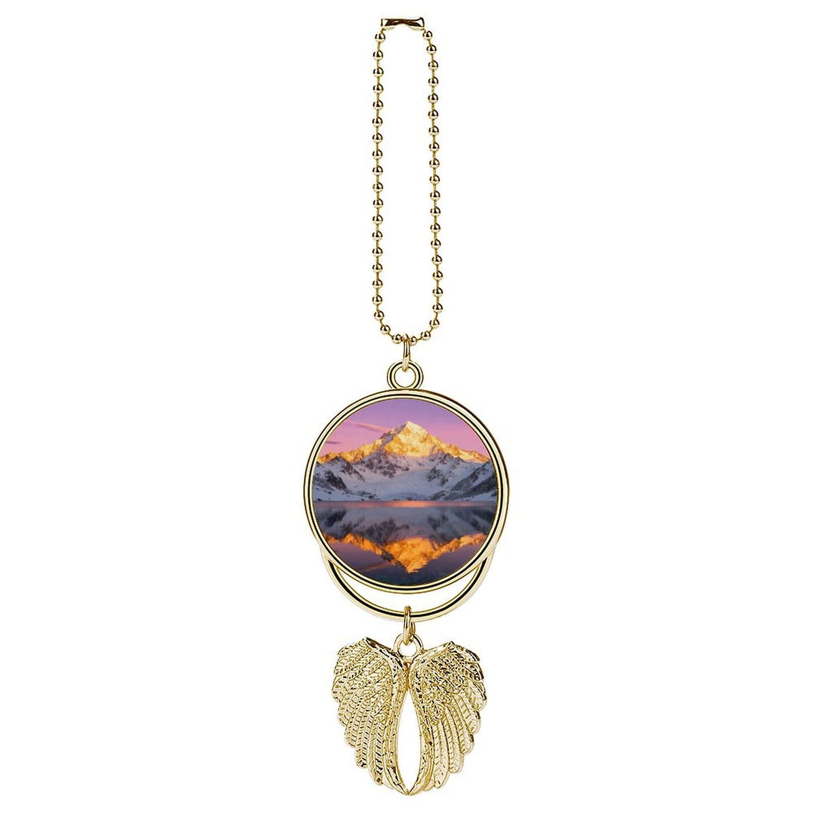 Snow Mountain Lake View Car Charm, Alloy Rear View Mirror Pendant, Bling Funny Car Hanging Ornament Gift for Women Men, Car Pendant Lucky Auto Interior Decoration Accessories Golden-Style