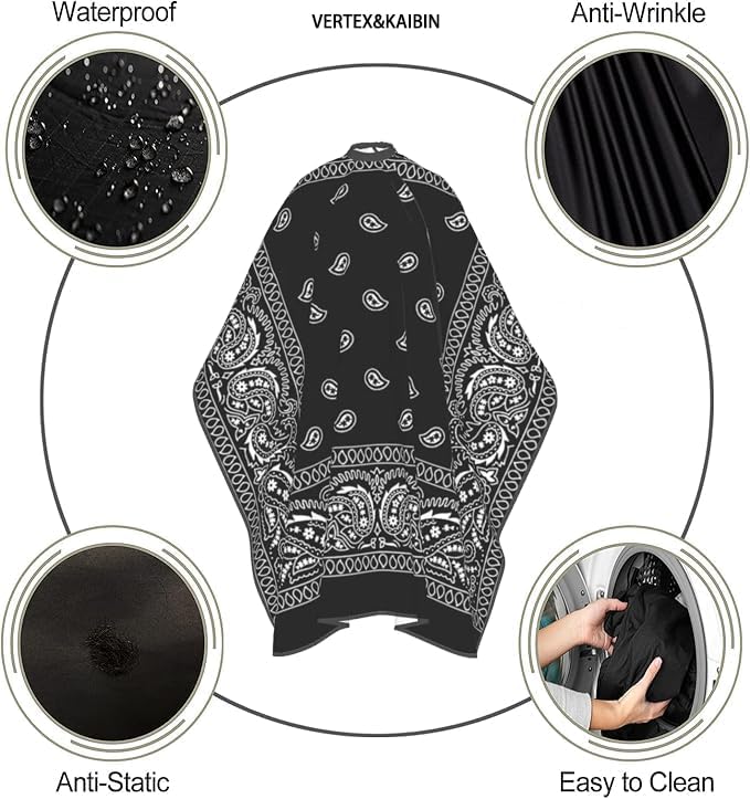 Capa para barbero para hombre VERTEX&KAIBIN negra con diseño Paisley miniatura 5