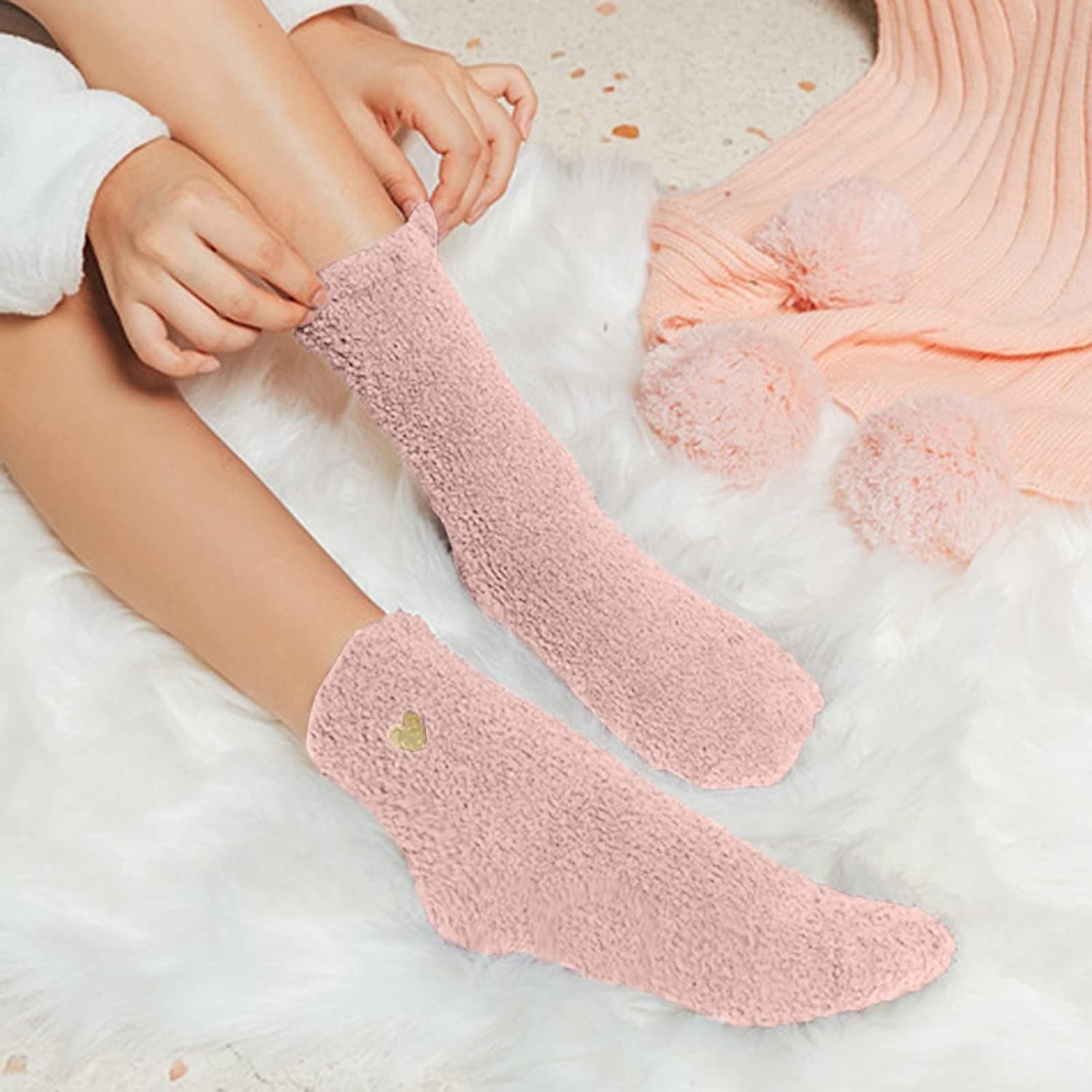 Calcetines Termicos 8 Pares De Calcetines Para Mujer Con Patrón De Corazón De Amor, Esponjosos, Súper Suaves, Cálidos, Gruesos, Acogedores Y Borrosos Calcetines Invierno