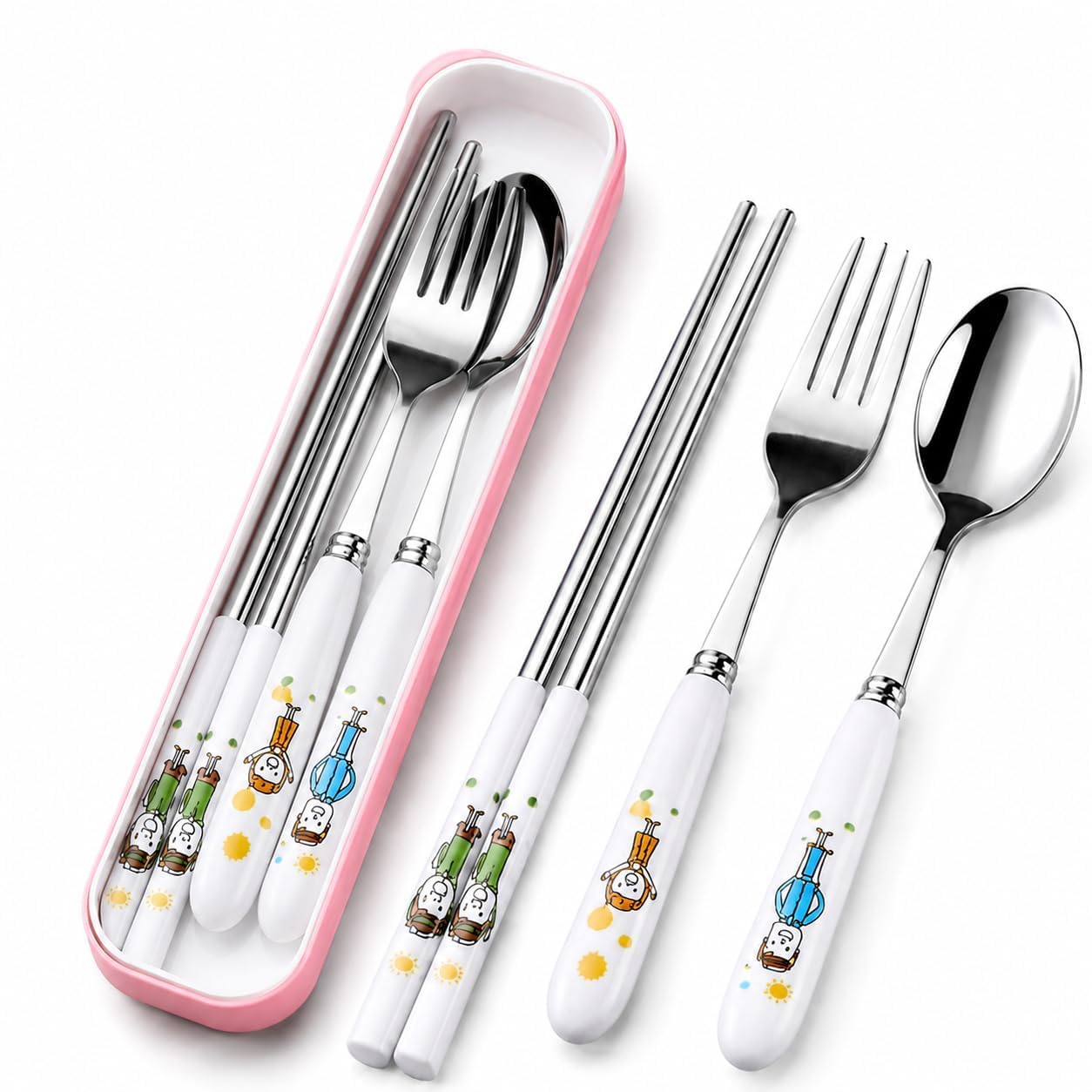 Cute Kids Tableware Set Stainless Steel Spoon Fork Chopsticks Combo | For Kids, Stainless Steel-image-14