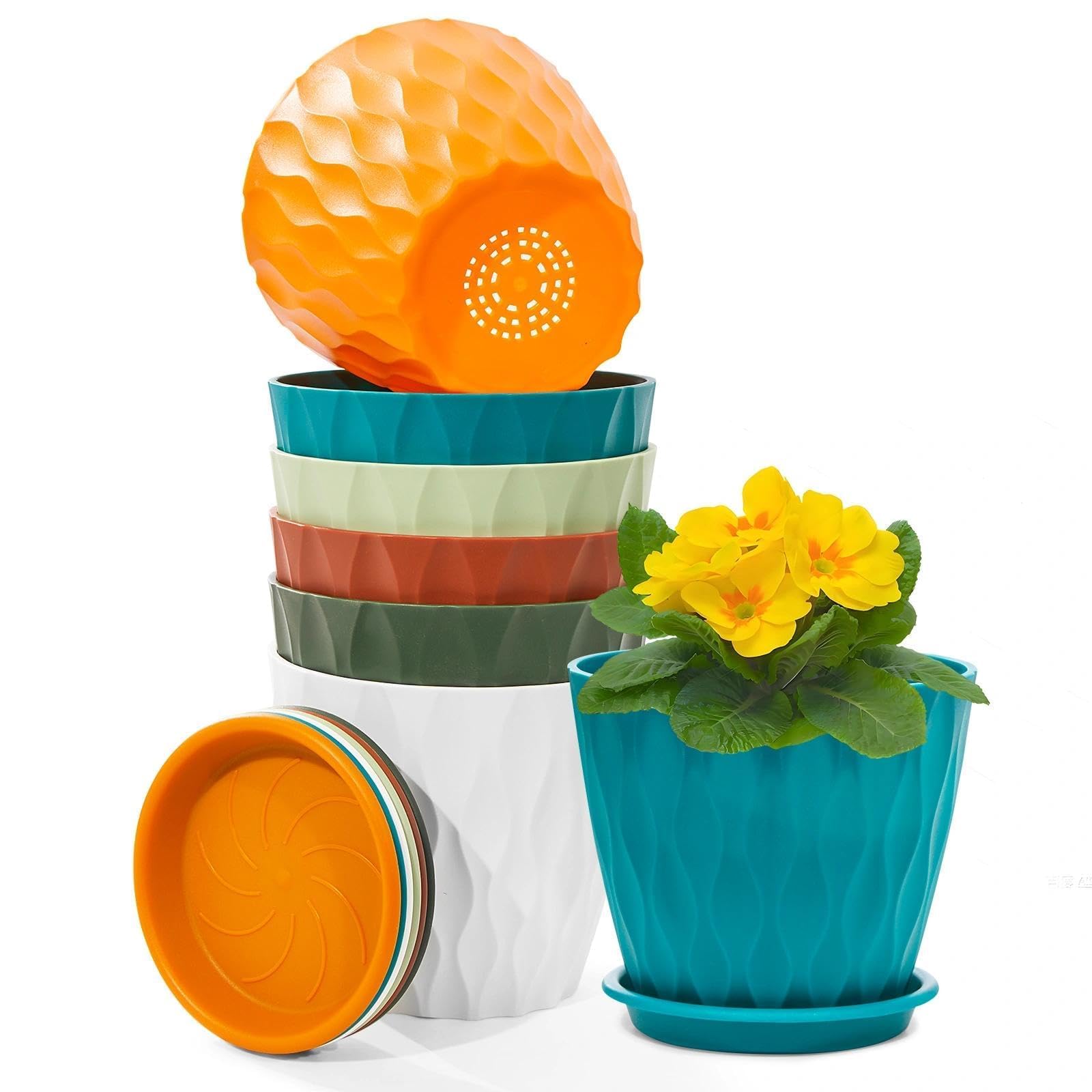 Omtofo Maceteros Decorativos Interior, Set de 6 Maceta Plástico con Apertura Base 10cm, con Agujero Drenaje, Macetas Pequeñas en PP para la Cocina, balcón, Plantas de jardín, Macetas Vivero — view 9