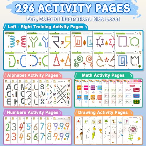 Image of Handwriting Tracing Book - Pen Control Practice Training Books Kit, 296 Reusable Pages with Dry Erase, Alphabet | Count | Draw with Dots, Preschool Learning Activities 4-Stage Workbooks